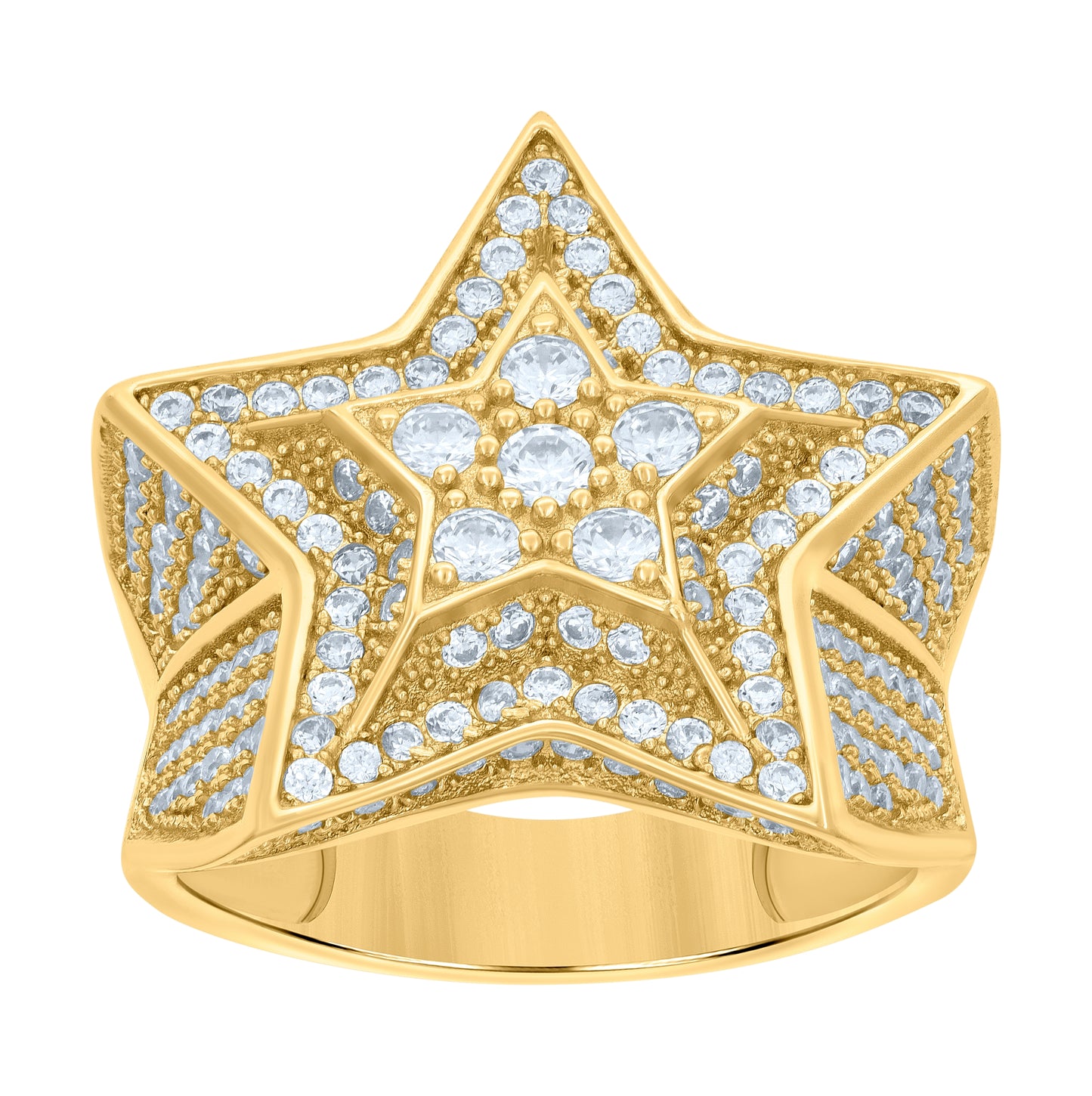 Sterling Silver Yellow-tone Mens Cubic-Zirconia Star Fashion Bridal Anniversary Wedding Engagement Band Ring