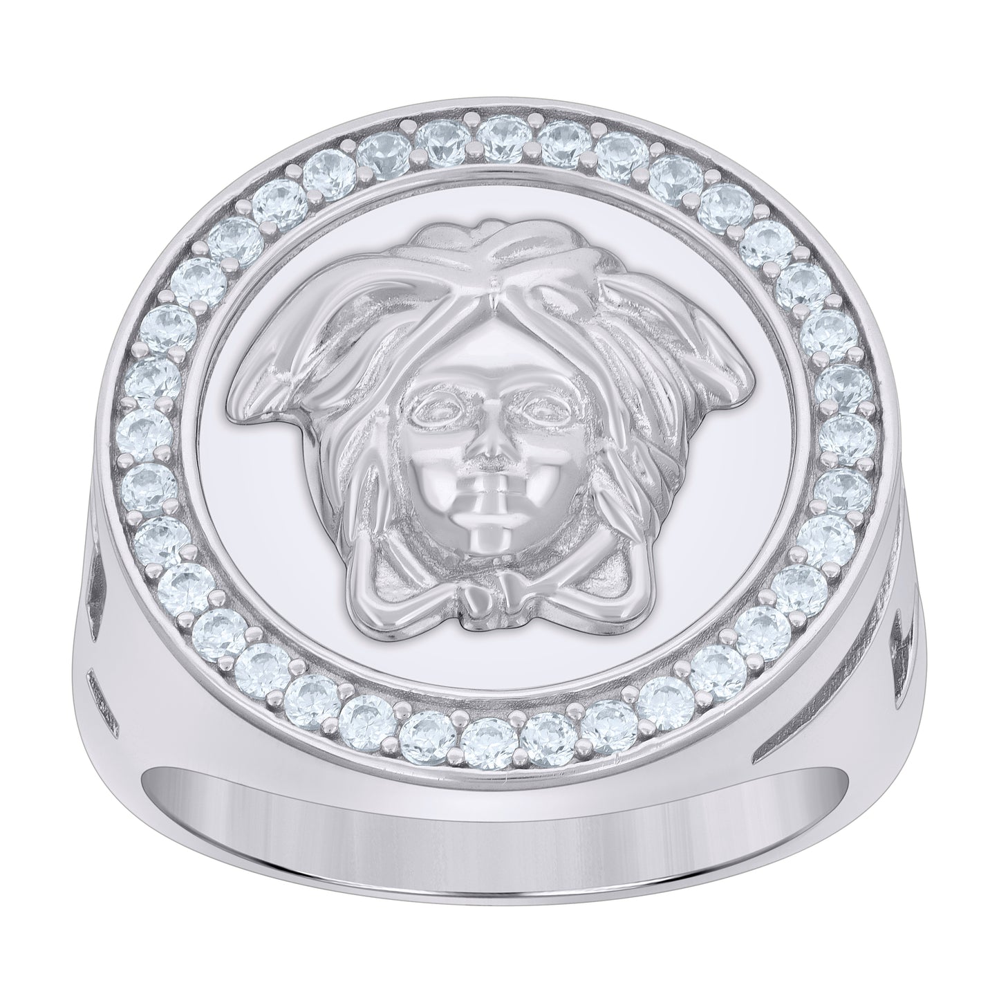 Sterling Silver Mens Cubic-Zirconia Medusa Fashion Bridal Anniversary Wedding Engagement Band Ring