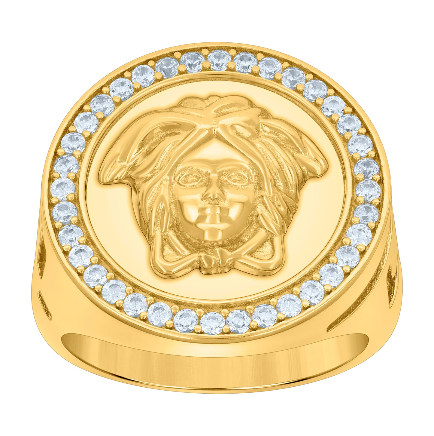 Sterling Silver Yellow-tone Mens Cubic-Zirconia Medusa Fashion Bridal Anniversary Wedding Engagement Band Ring
