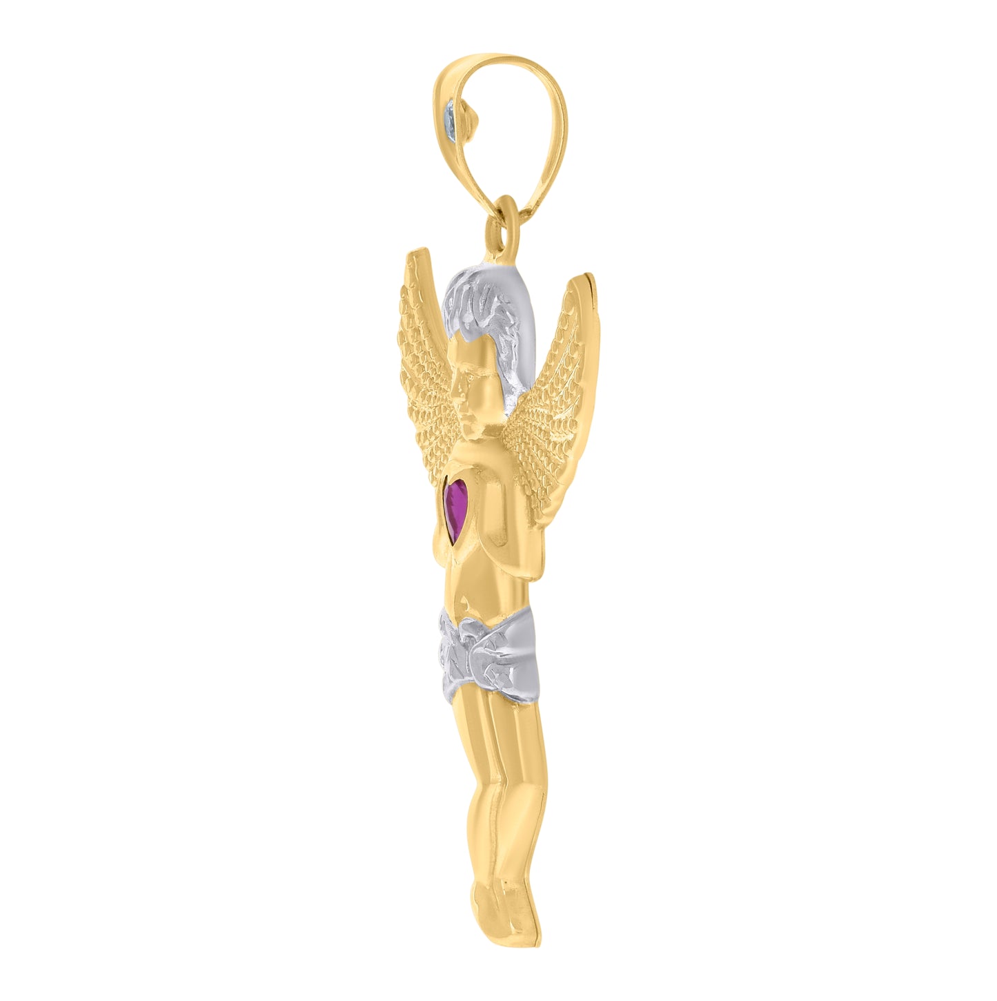 10K Two-tone Gold Mens Purple White Heart Round Cubic-Zirconia Angel Charm Pendant