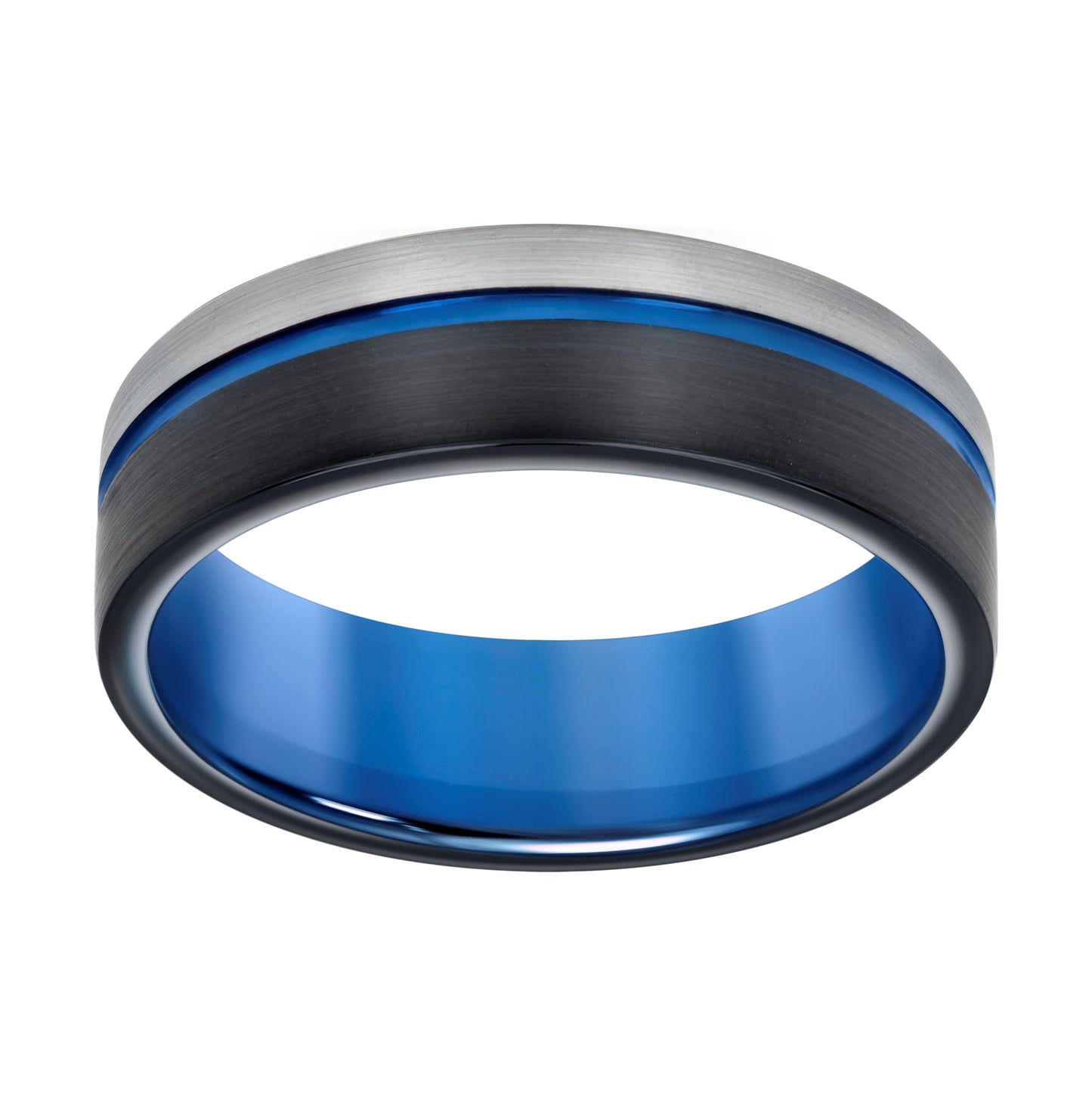 Tungsten Tri-Color Mens Grooved Comfort-fit Bridal Anniversary Engagement Wedding Band