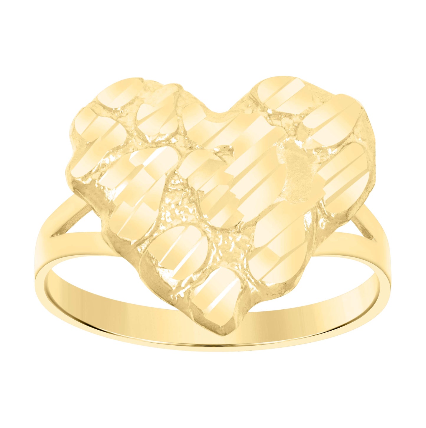 10K Yellow Gold Womens Nugget Heart Ring