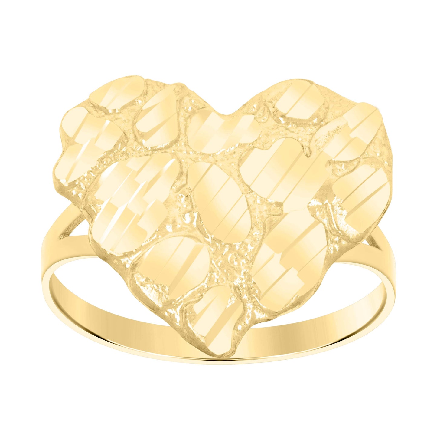 10K Yellow Gold Womens Nugget Heart Ring