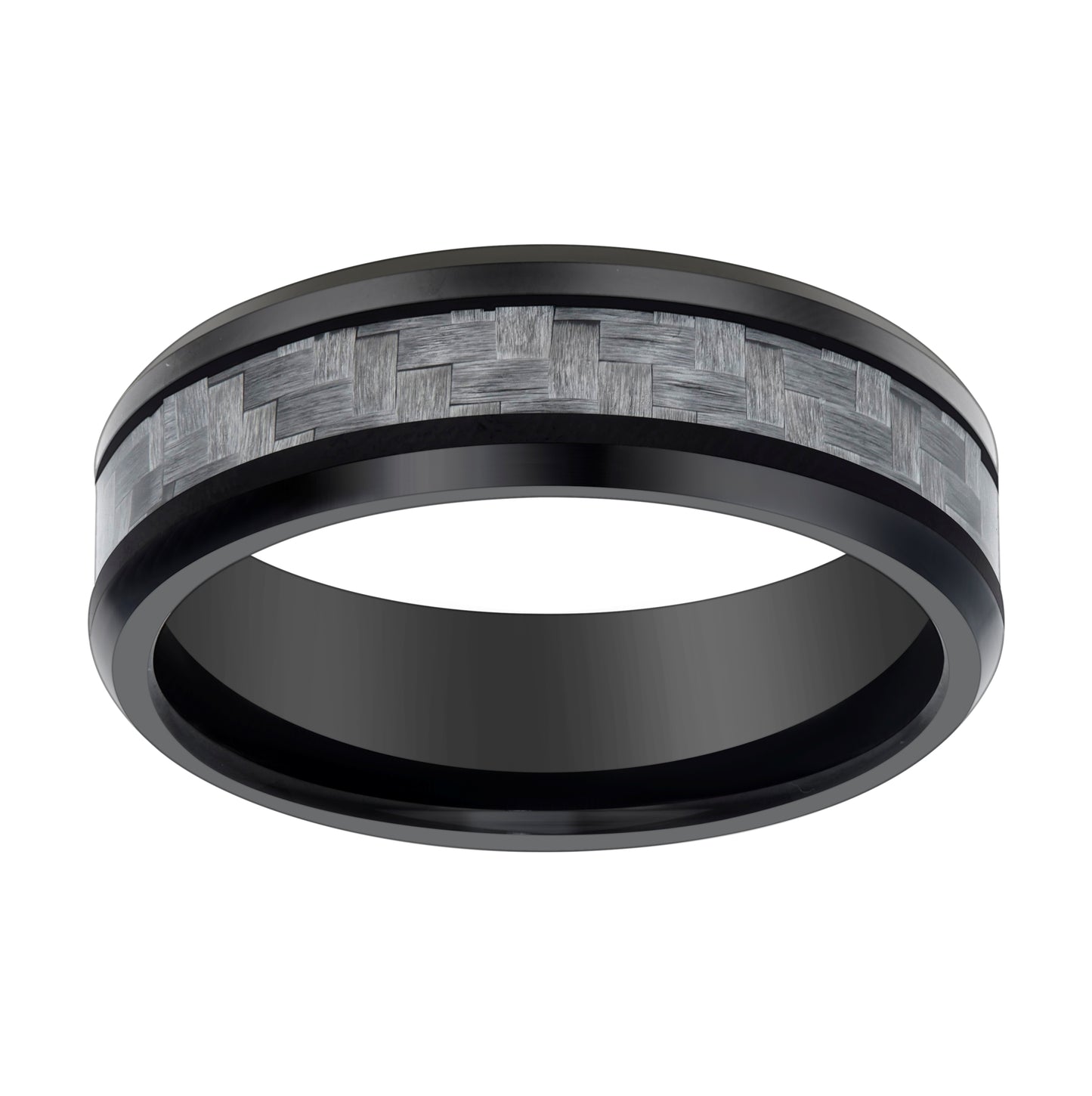 Tungsten Black-tone Men's 8mm Grey Carbon Fiber Inlay Comfort-fit Bridal Anniversary Engagement Wedding Band