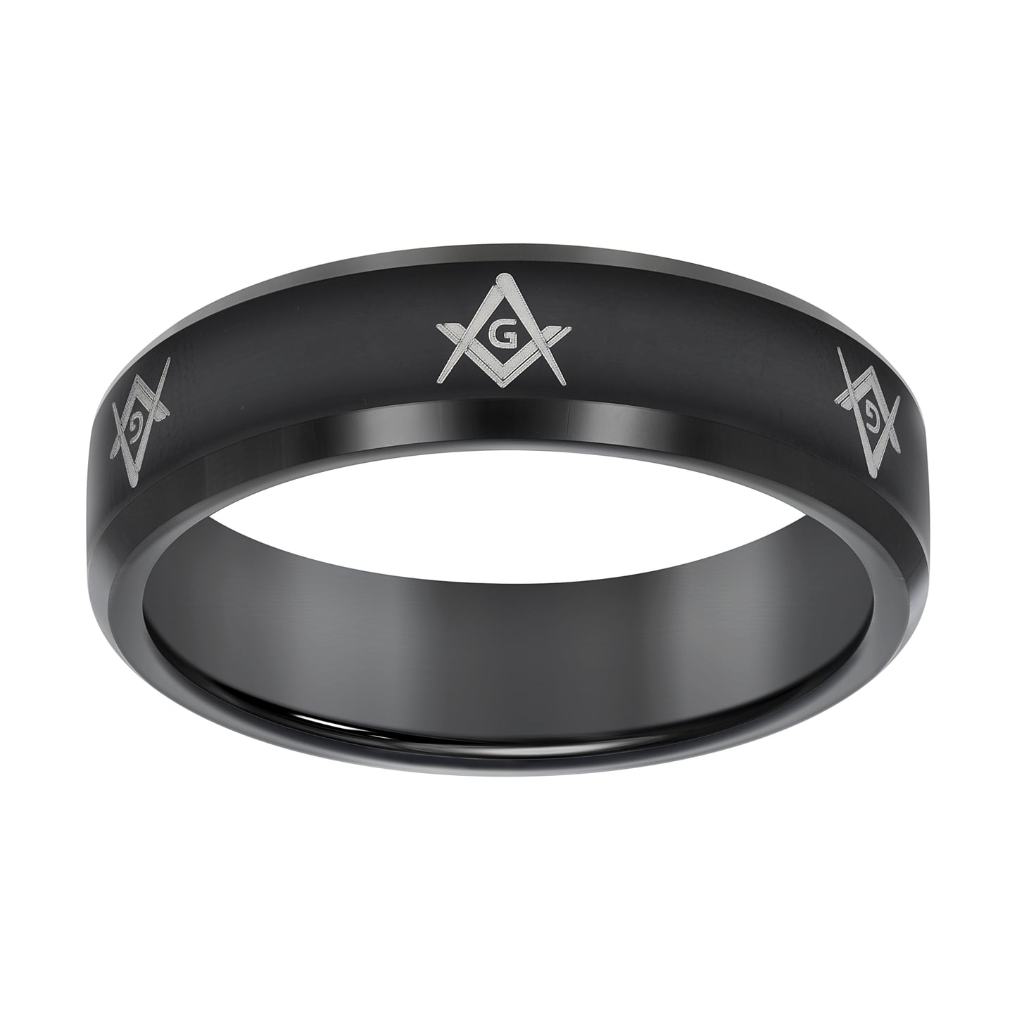 Tungsten Black-tone Mens 7mm Masonic Comfort-fit Bridal Anniversary Engagement Wedding Band