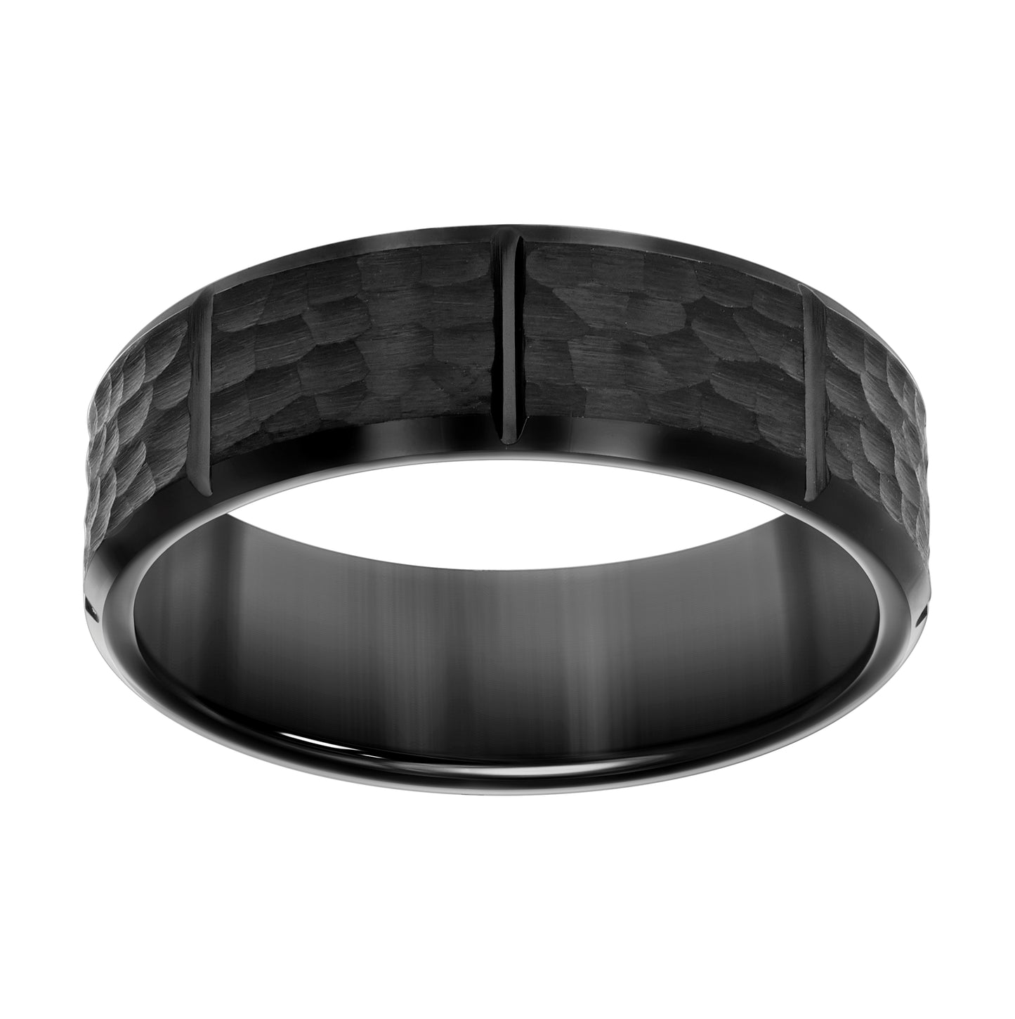 Tungsten Black-tone Mens 8mm Faceted Comfort-fit Bridal Anniversary Engagement Wedding Band
