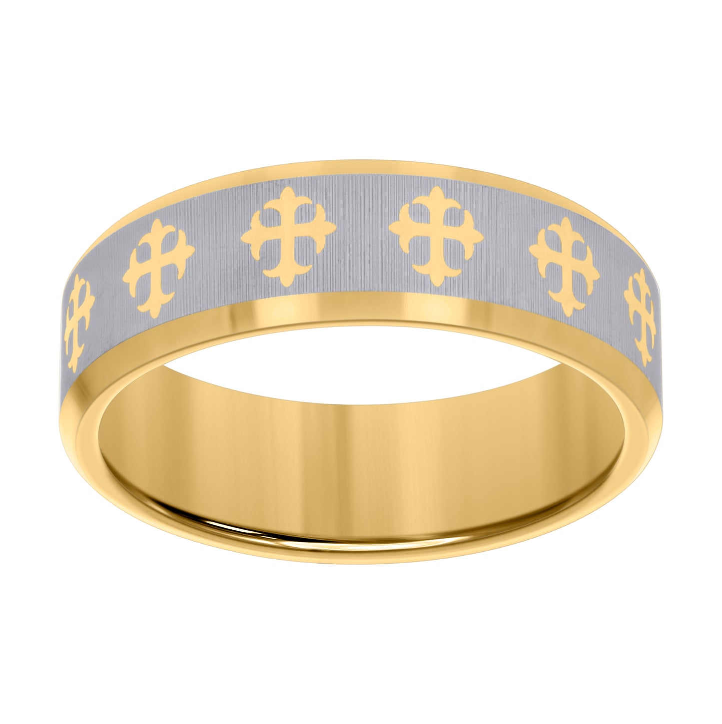Tungsten Yellow-tone Mens 8mm Cross Comfort-fit Bridal Anniversary Engagement Wedding Band