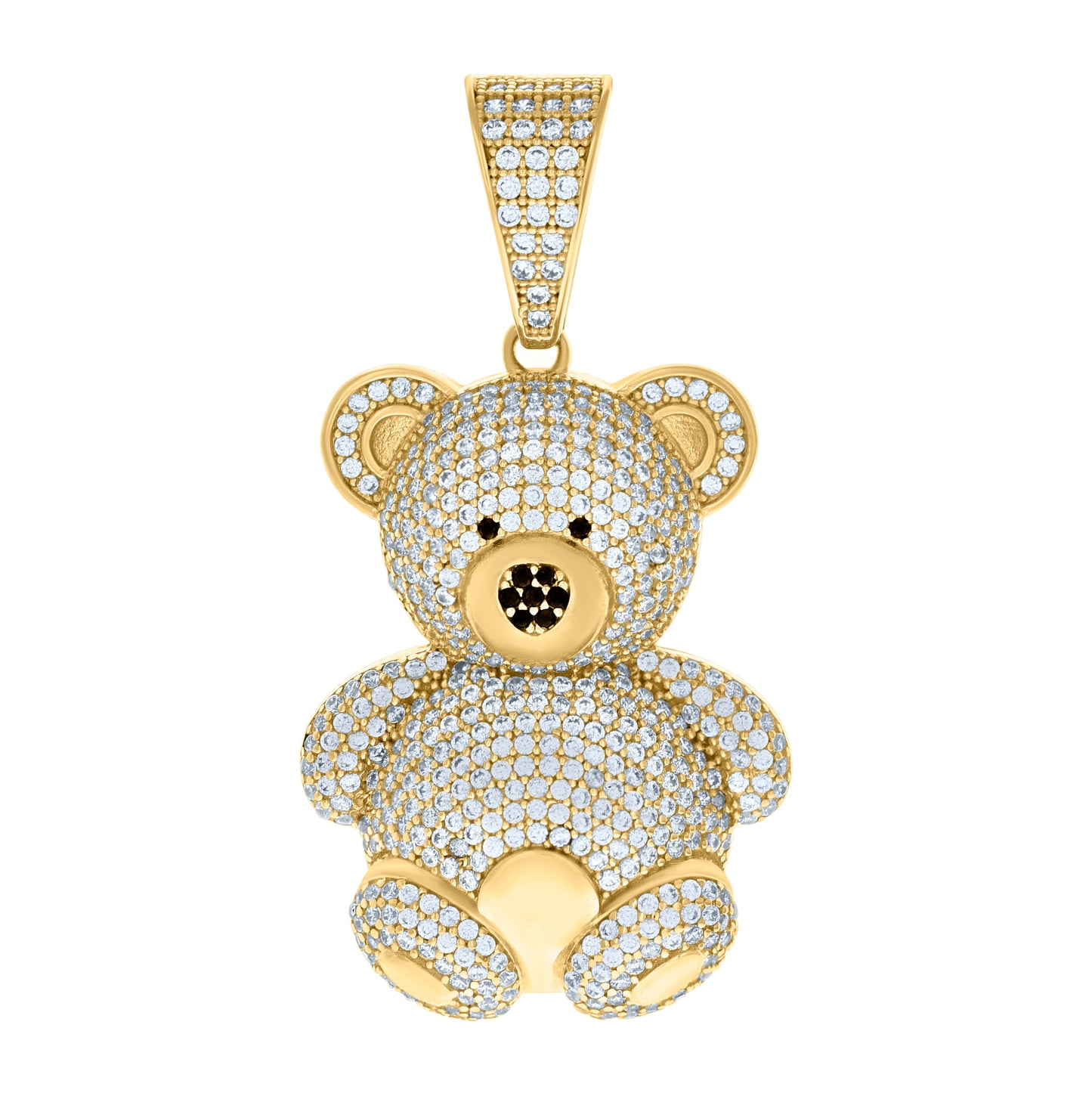10K Yellow Gold Unisex Black White Cubic-Zirconia Teddy Bear Fashion Charm Pendant