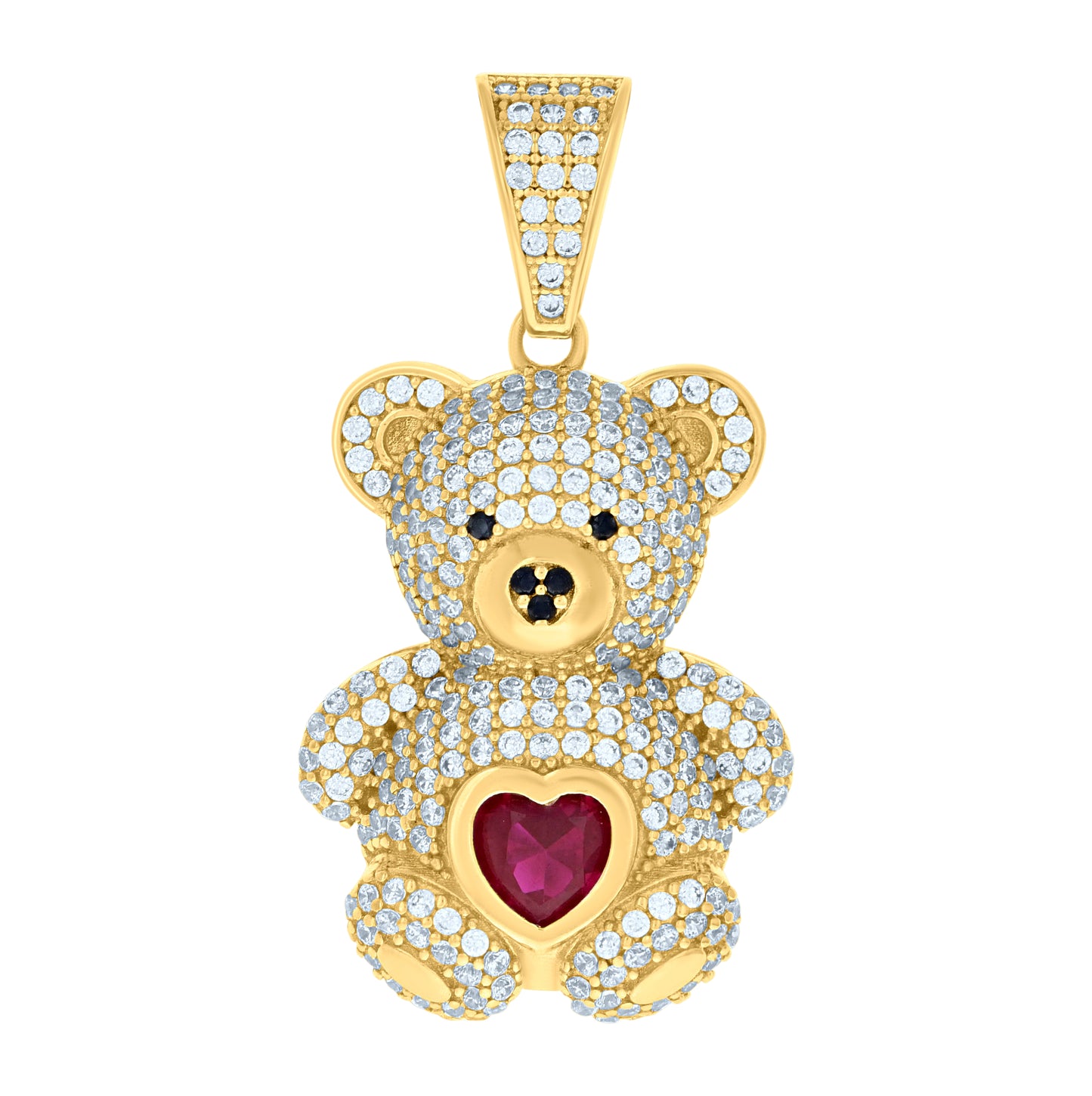 10K Yellow Gold Womens Purple/Black White Heart Round Cubic-Zirconia Teddy Bear Fashion Charm Pendant
