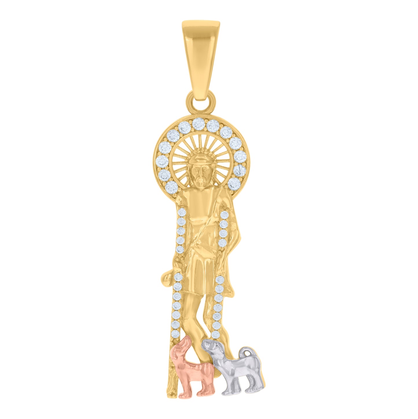 10K Tri-Color Gold Mens Cubic-Zirconia Saint Lazarus Religious Charm Pendant