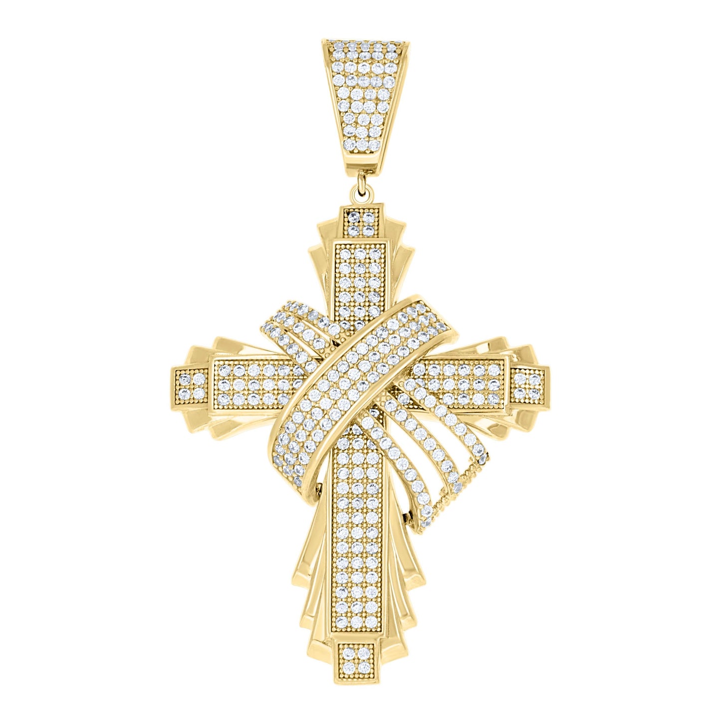 10K Yellow Gold Mens Cubic-Zirconia Cross Religious Charm Pendant