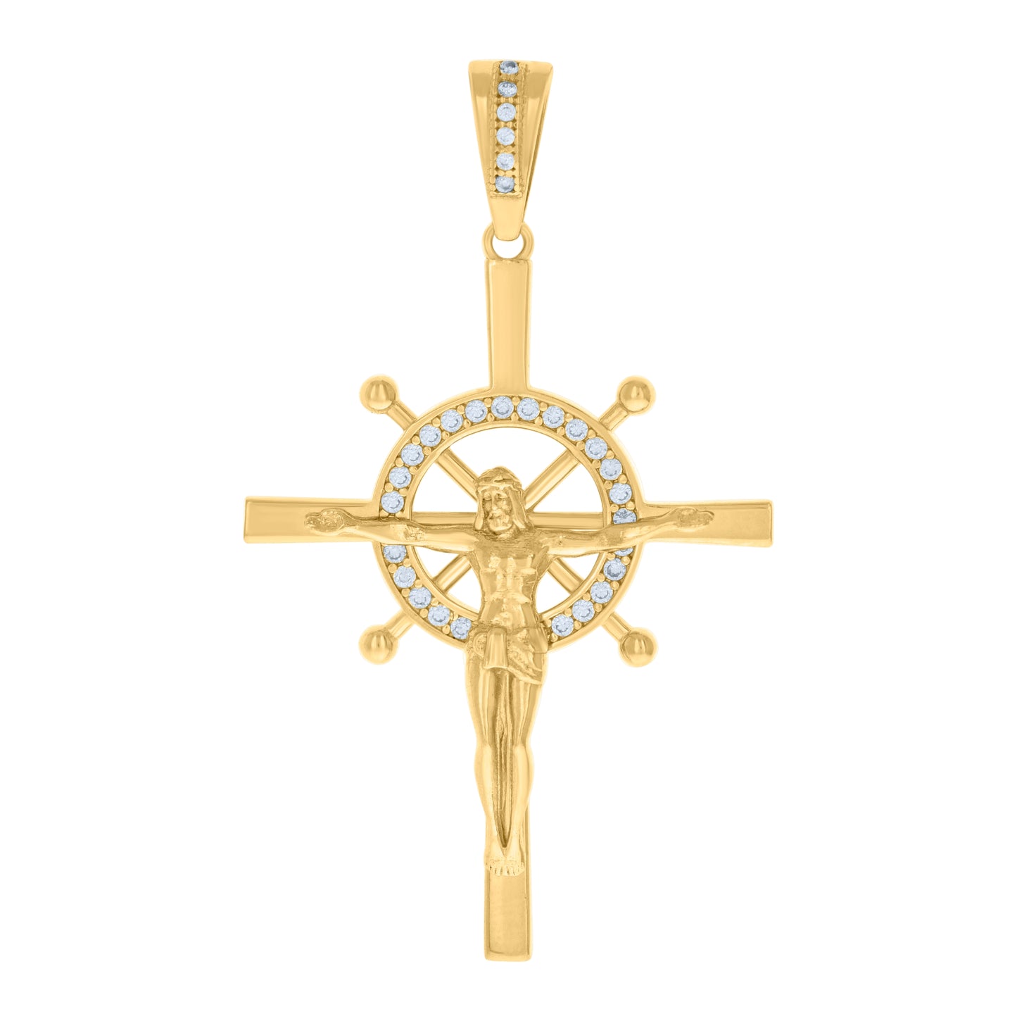 10K Yellow Gold Mens Cubic-Zirconia Crucifix Cross Religious Charm Pendant