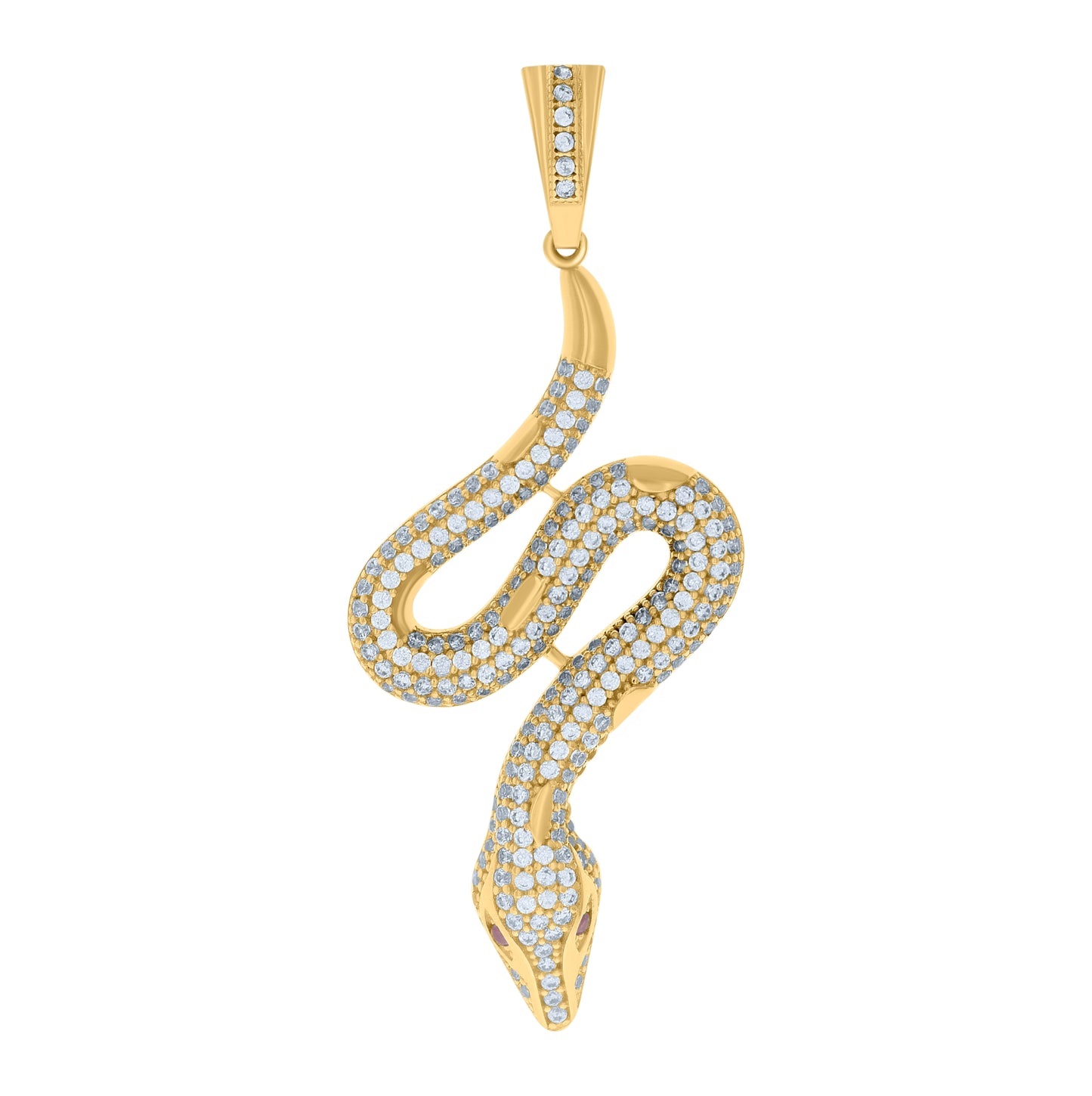 10K Yellow Gold Mens Purple White Cubic-Zirconia Snake Reptiles Wildlife Charm Pendant