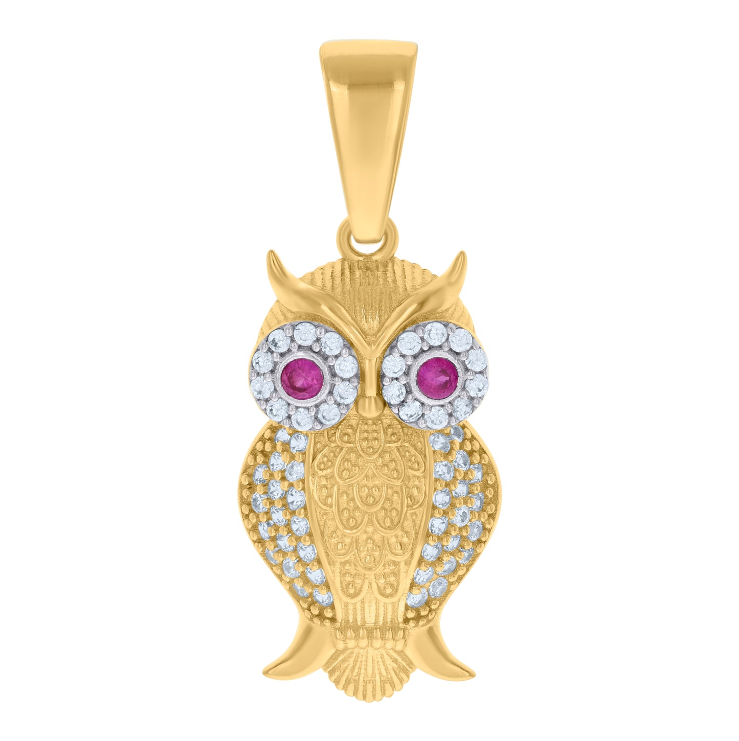 10K Two-tone Gold Unisex Purple White Cubic-Zirconia Owl Bird Wildlife Charm Pendant