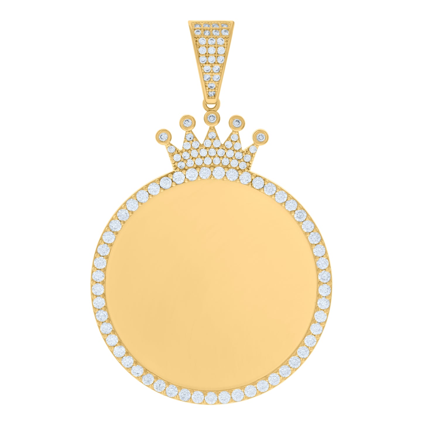 10K Yellow Gold Mens Cubic-Zirconia Crown Photo Frame Charm Pendant