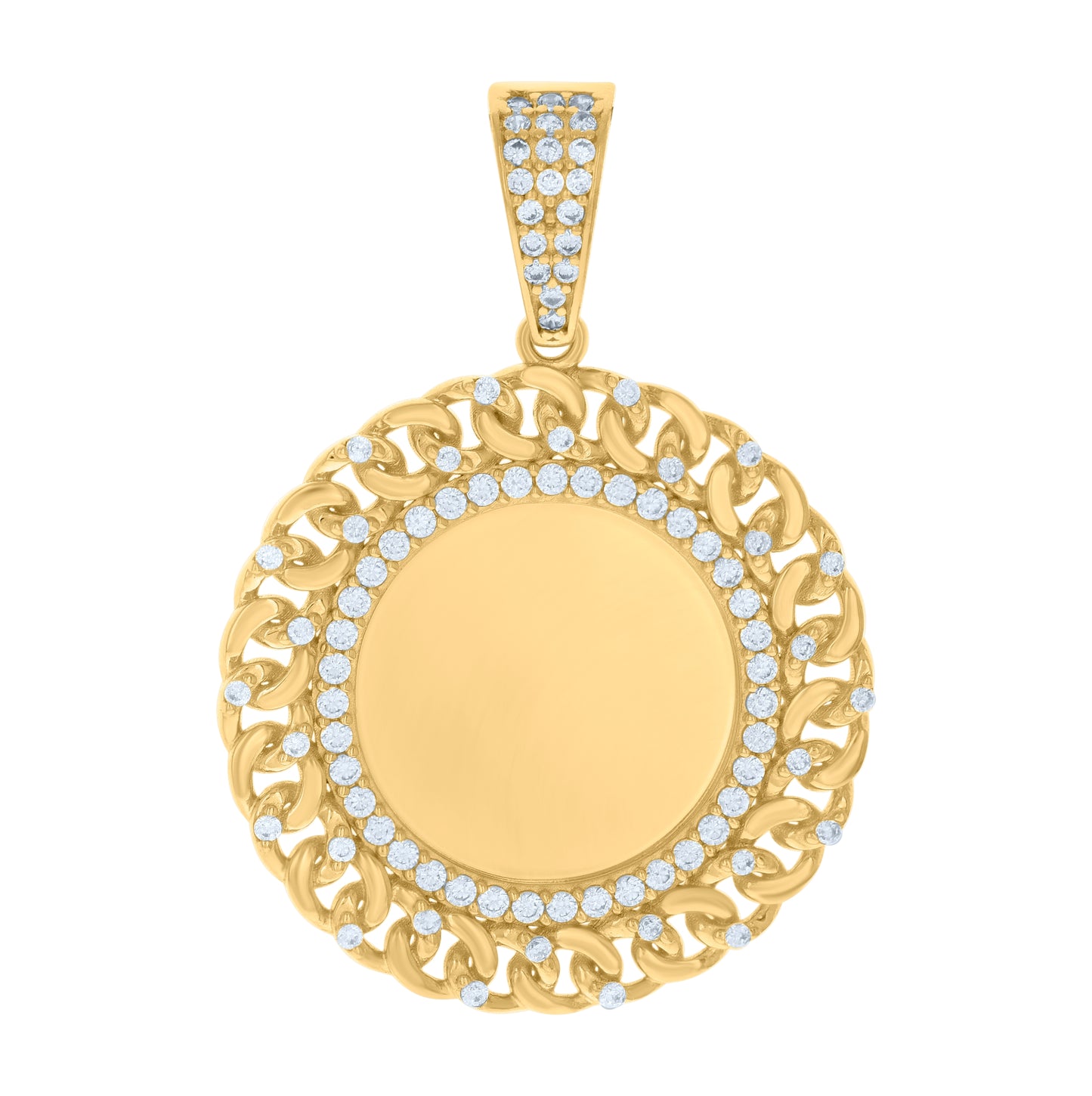 10K Yellow Gold Mens Cubic-Zirconia Cuban Photo Frame Charm Pendant