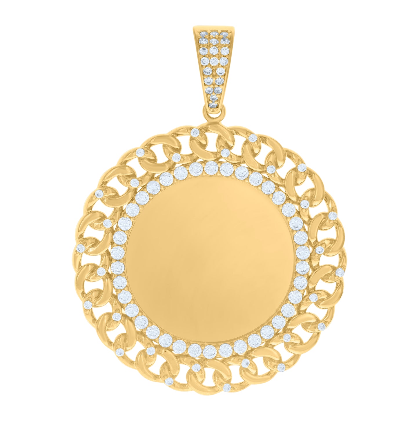 10K Yellow Gold Mens Cubic-Zirconia Cuban Photo Frame Charm Pendant