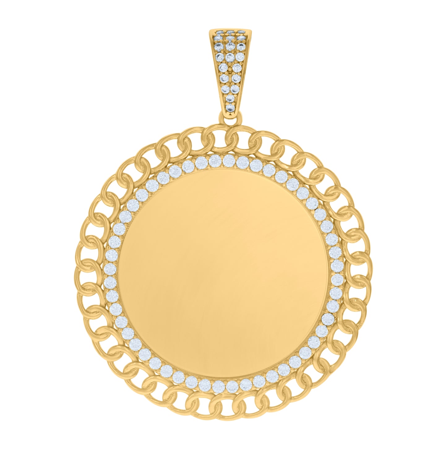 10K Yellow Gold Mens Cubic-Zirconia Cuban Photo Frame Charm Pendant