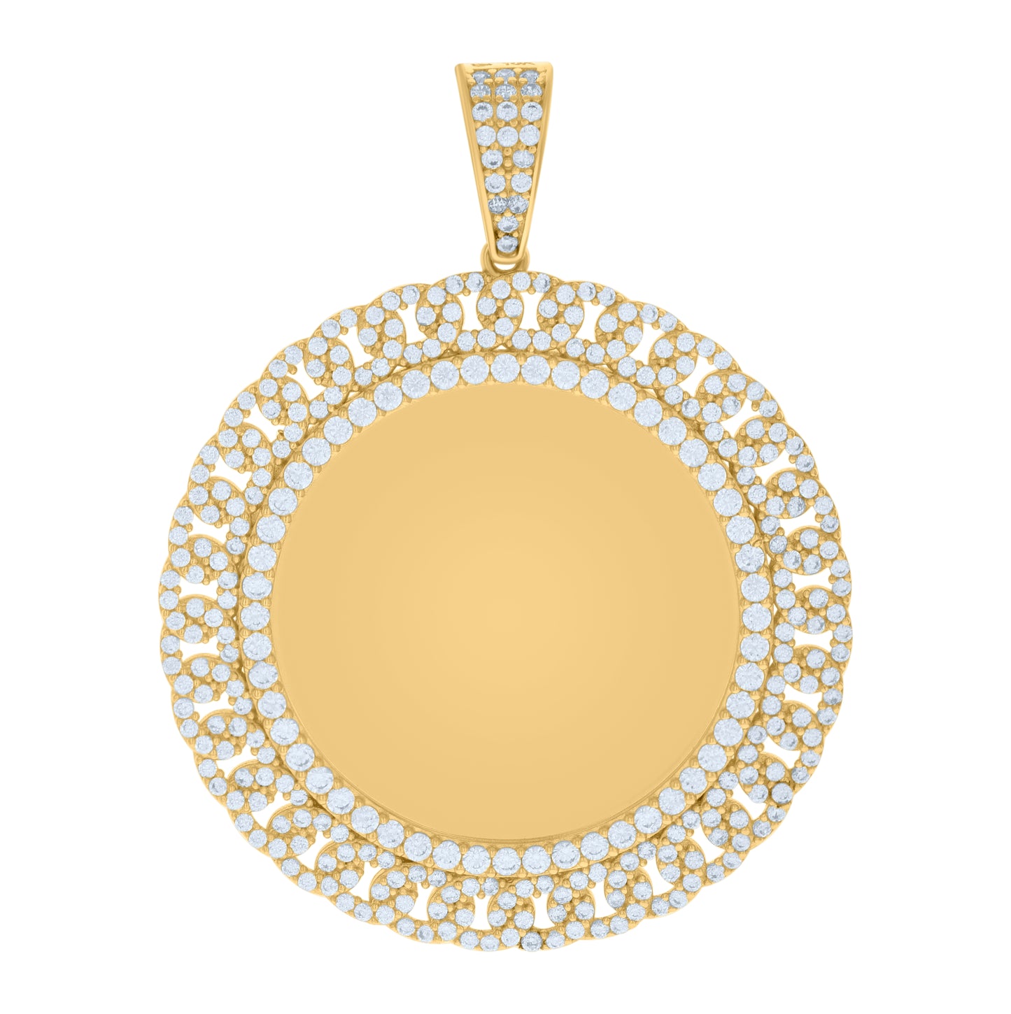 10K Yellow Gold Mens Cubic-Zirconia Cuban Photo Frame Charm Pendant