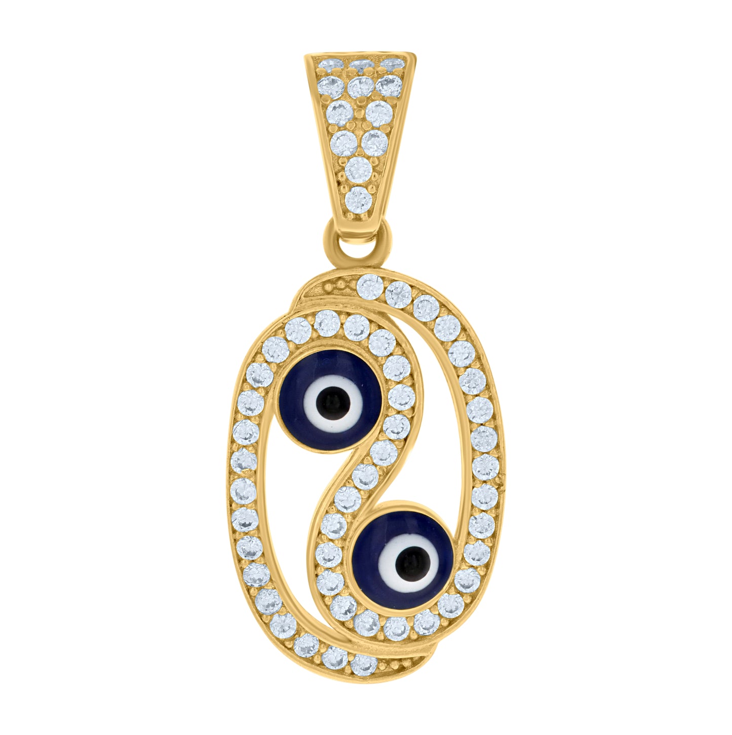 10K Yellow Gold Womens Cubic-Zirconia Enamel Yin Yang Evil Eye Good Luck Charm Pendant