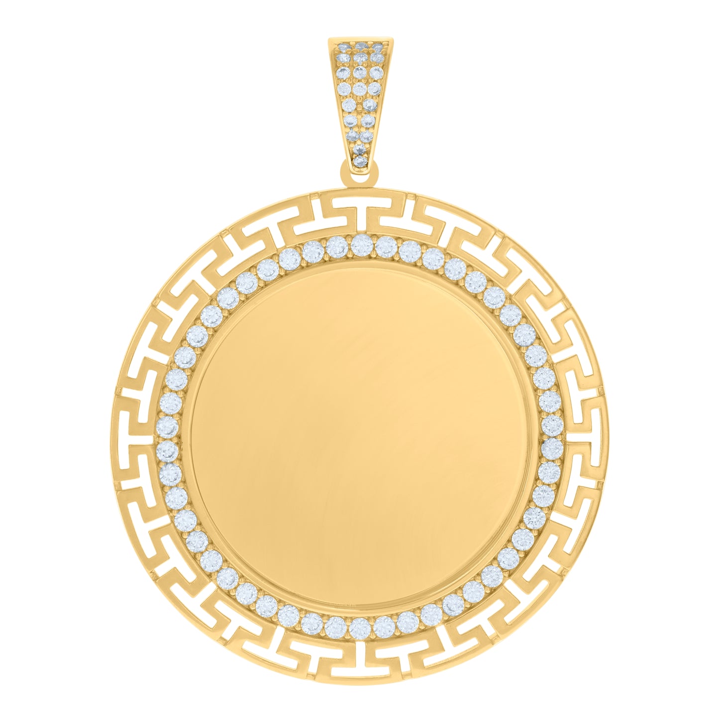 10K Yellow Gold Mens Cubic-Zirconia Greek Key Photo Frame Charm Pendant