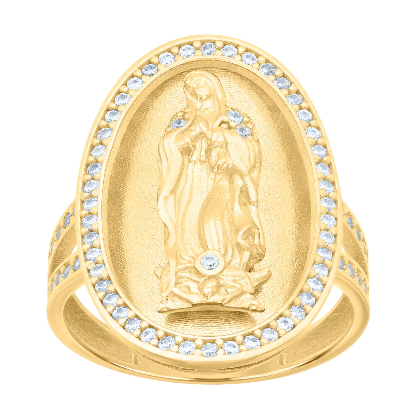 10K Yellow Gold Womens Cubic-Zirconia Oval Guadalupe Religious Ring