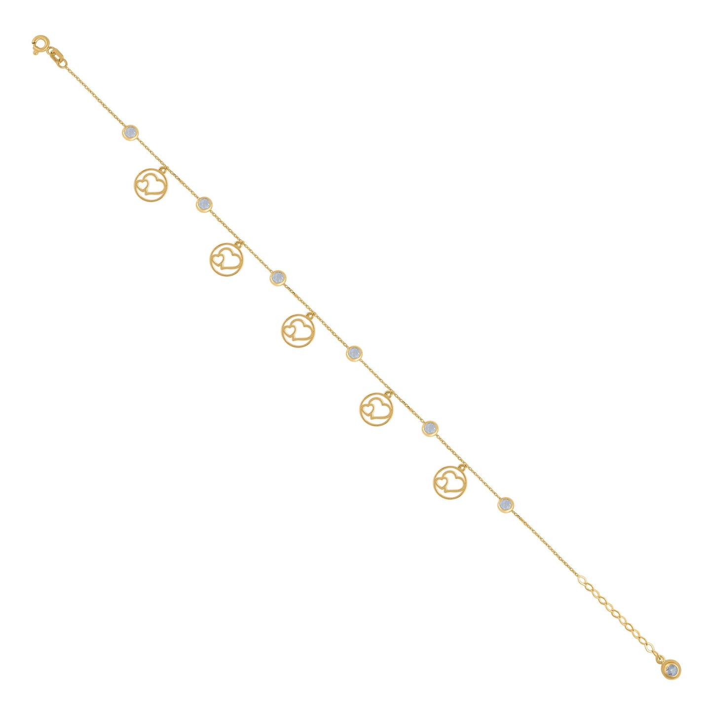 10K Yellow Gold Womens Cubic-Zirconia Hearts Charm Anklet Size 10 Inches