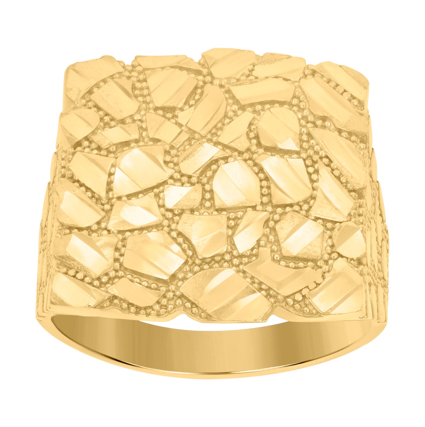 10K Yellow Gold Mens Diamond-Cut Square Head Nugget Fashion Ring