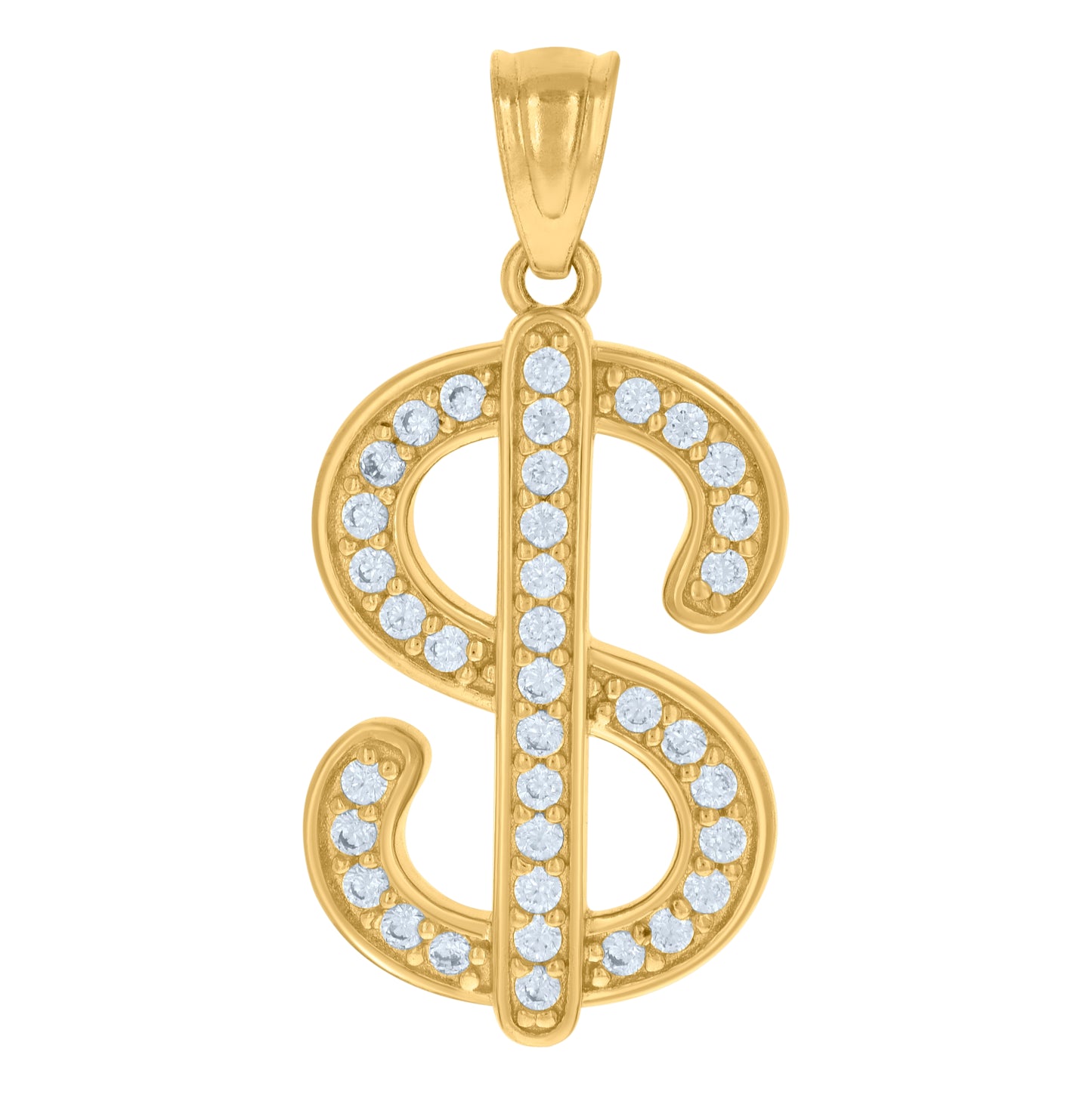 10K Yellow Gold Unisex Cubic-Zirconia Dollar Sign Currency Charm Pendant
