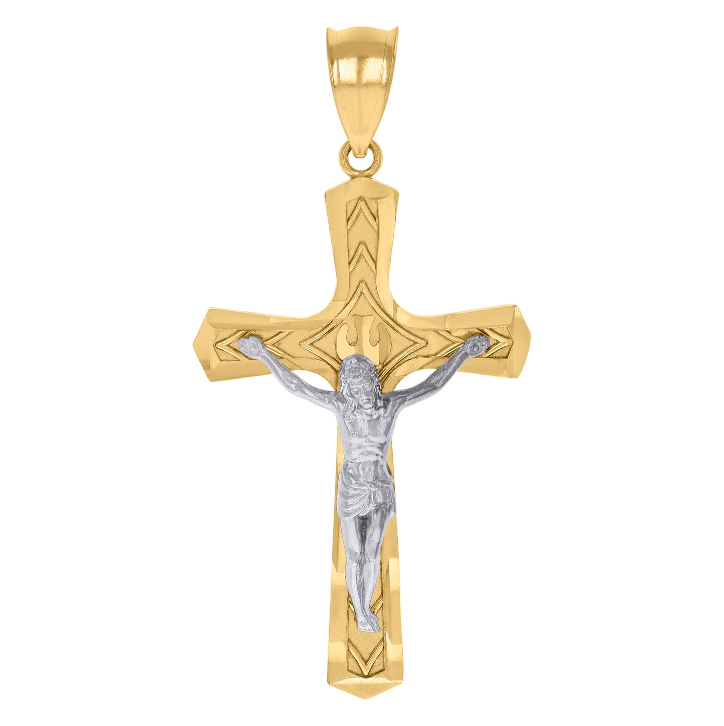 10K Two-tone Gold Mens Crucifix Cross Religious Charm Pendant