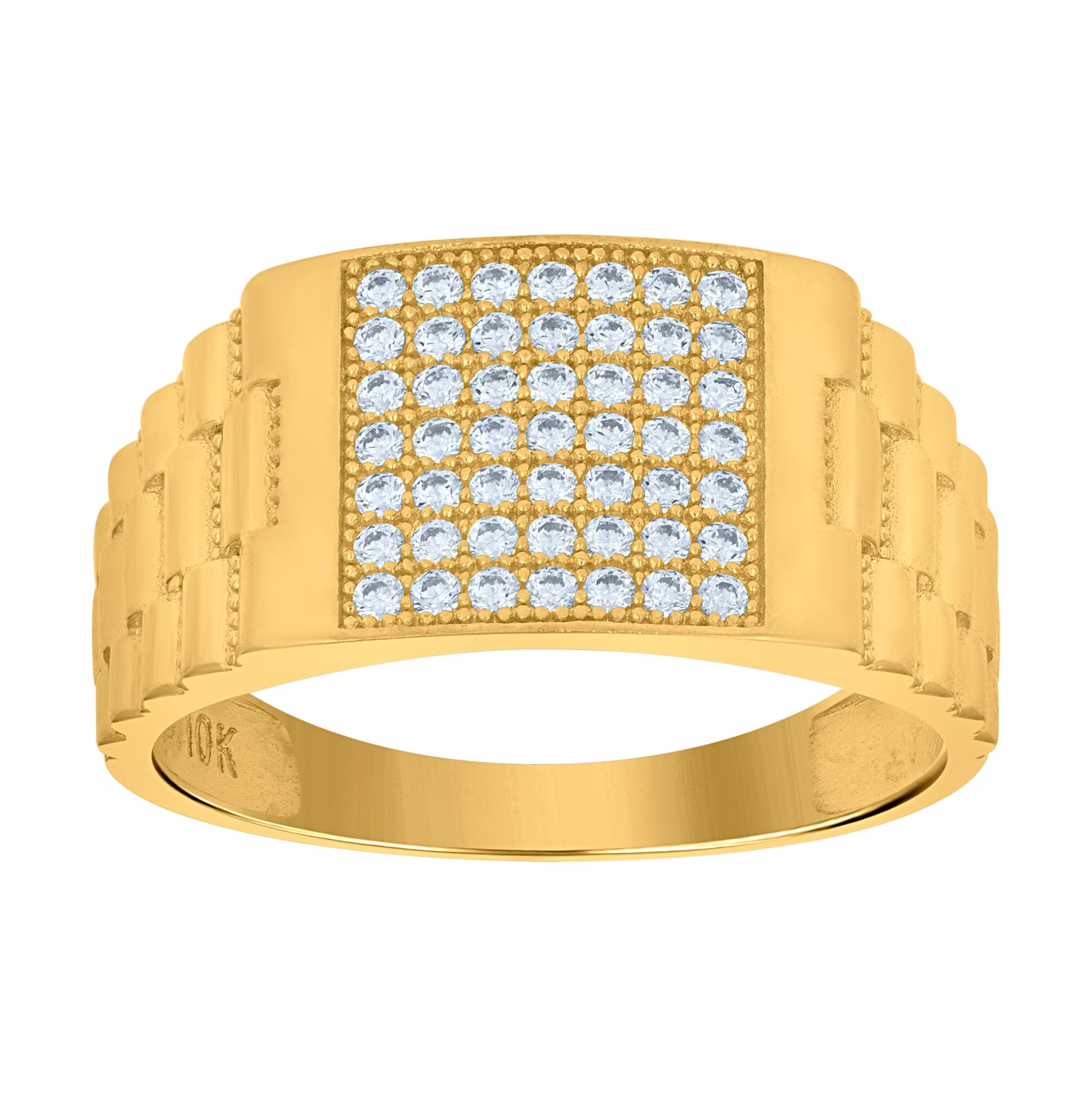 10K Yellow Gold Mens Cubic-Zirconia Square Head Fashion Ring