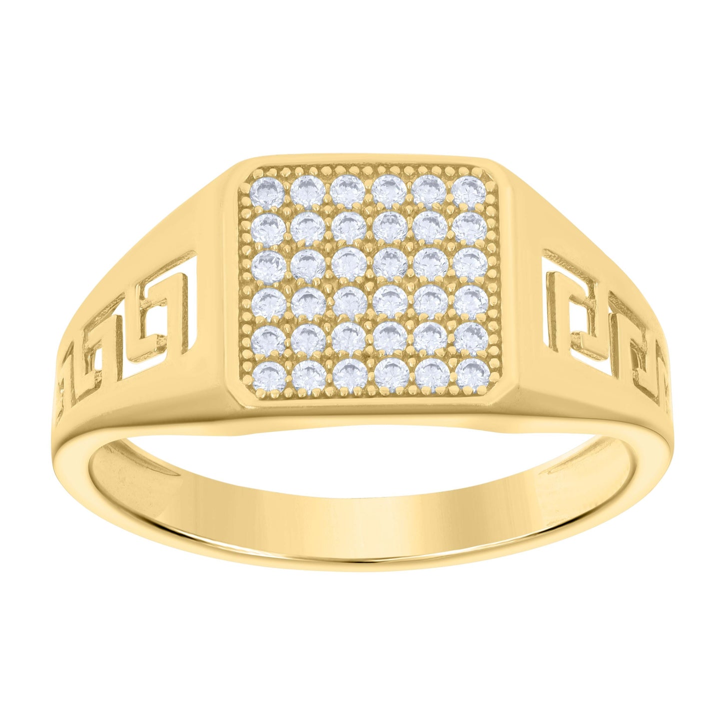 10K Yellow Gold Mens Cubic-Zirconia Square Head Fashion Ring