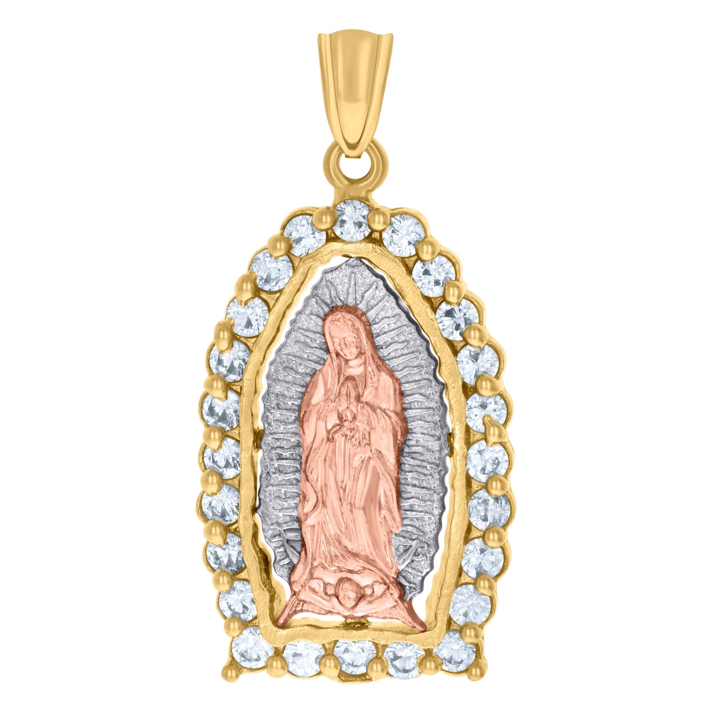 10K Tri-Color Gold Womens Cubic-Zirconia Guadalupe Religious Charm Pendant