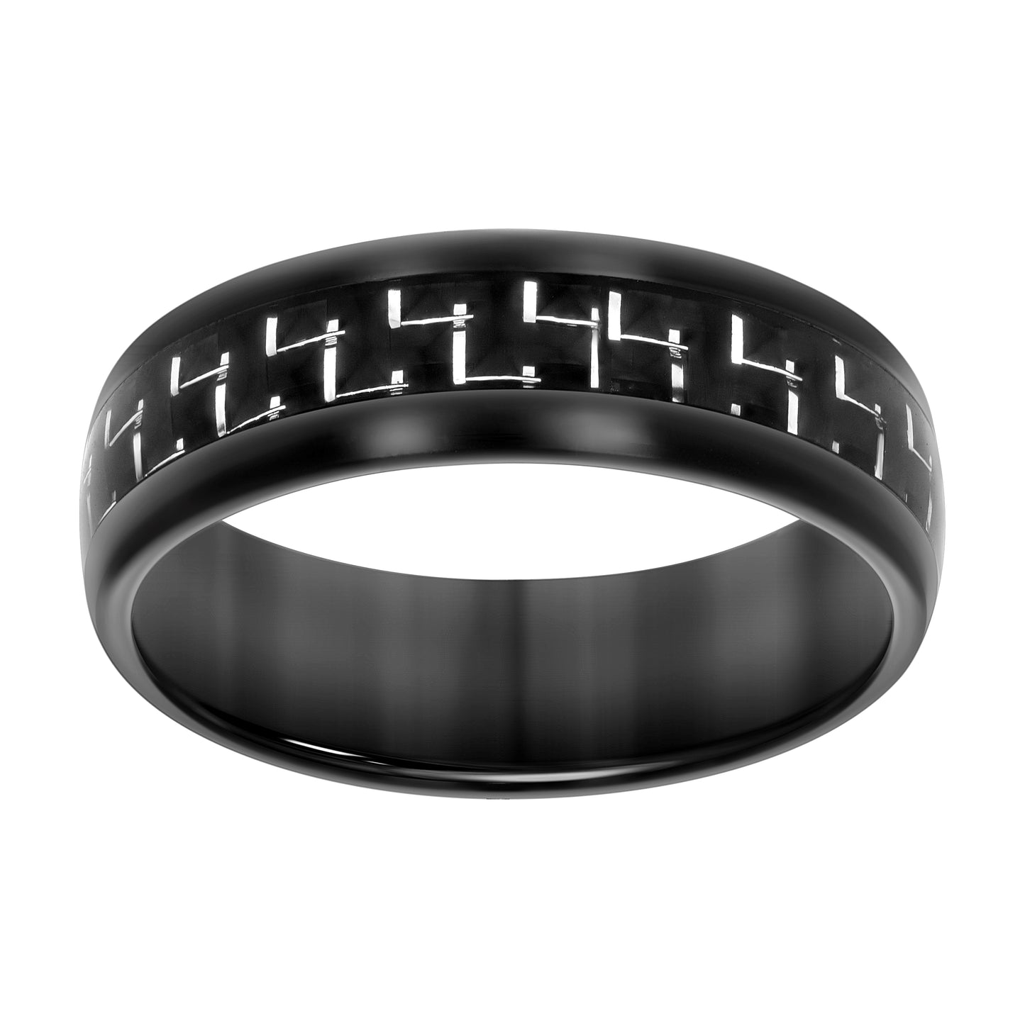 Tungsten Black-tone Mens 8mm Carbon Fiber Inlay Comfort-fit Bridal Anniversary Engagement Wedding Band