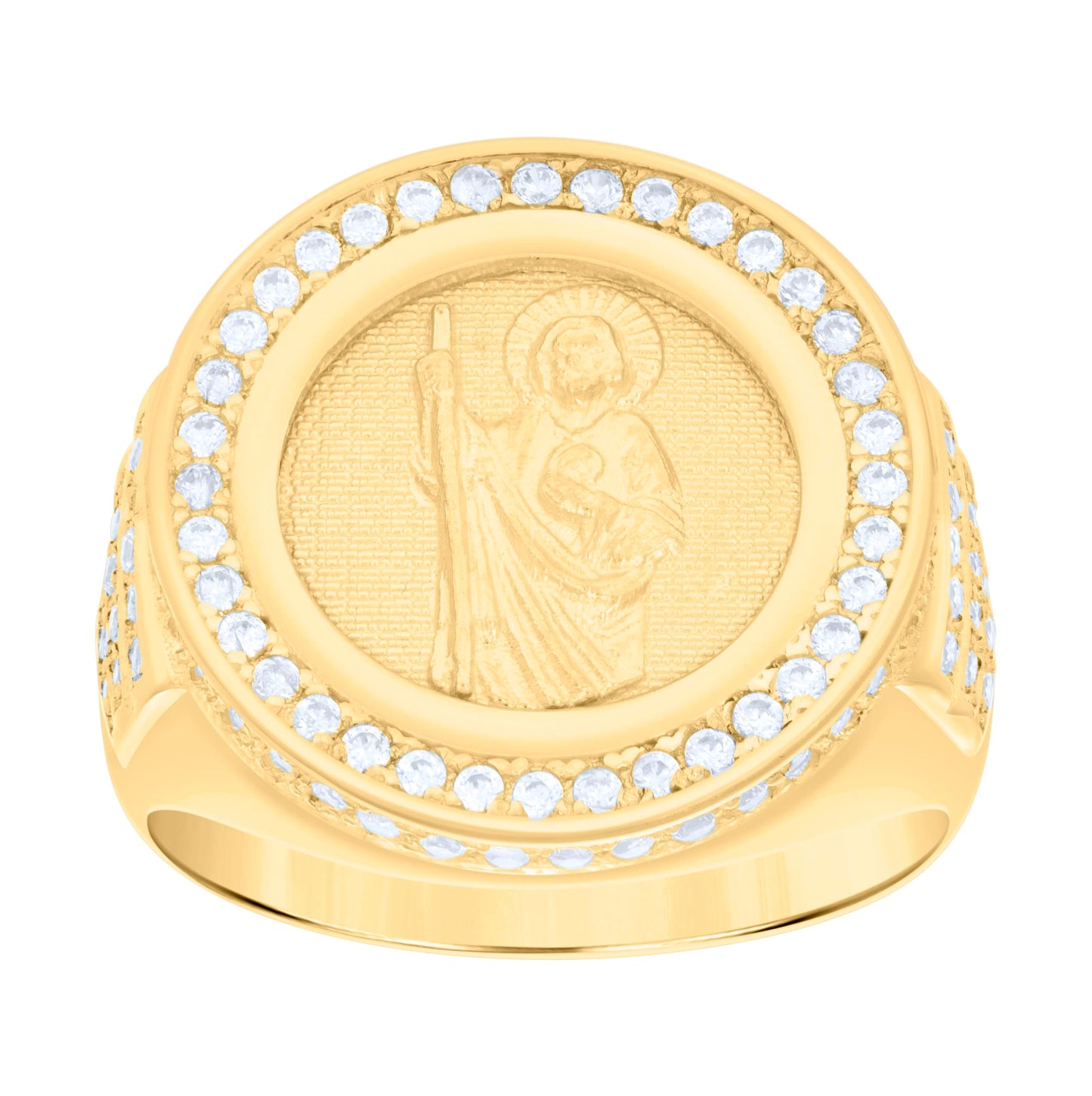 10K Yellow Gold Mens Cubic-Zirconia St. Jude Religious Ring