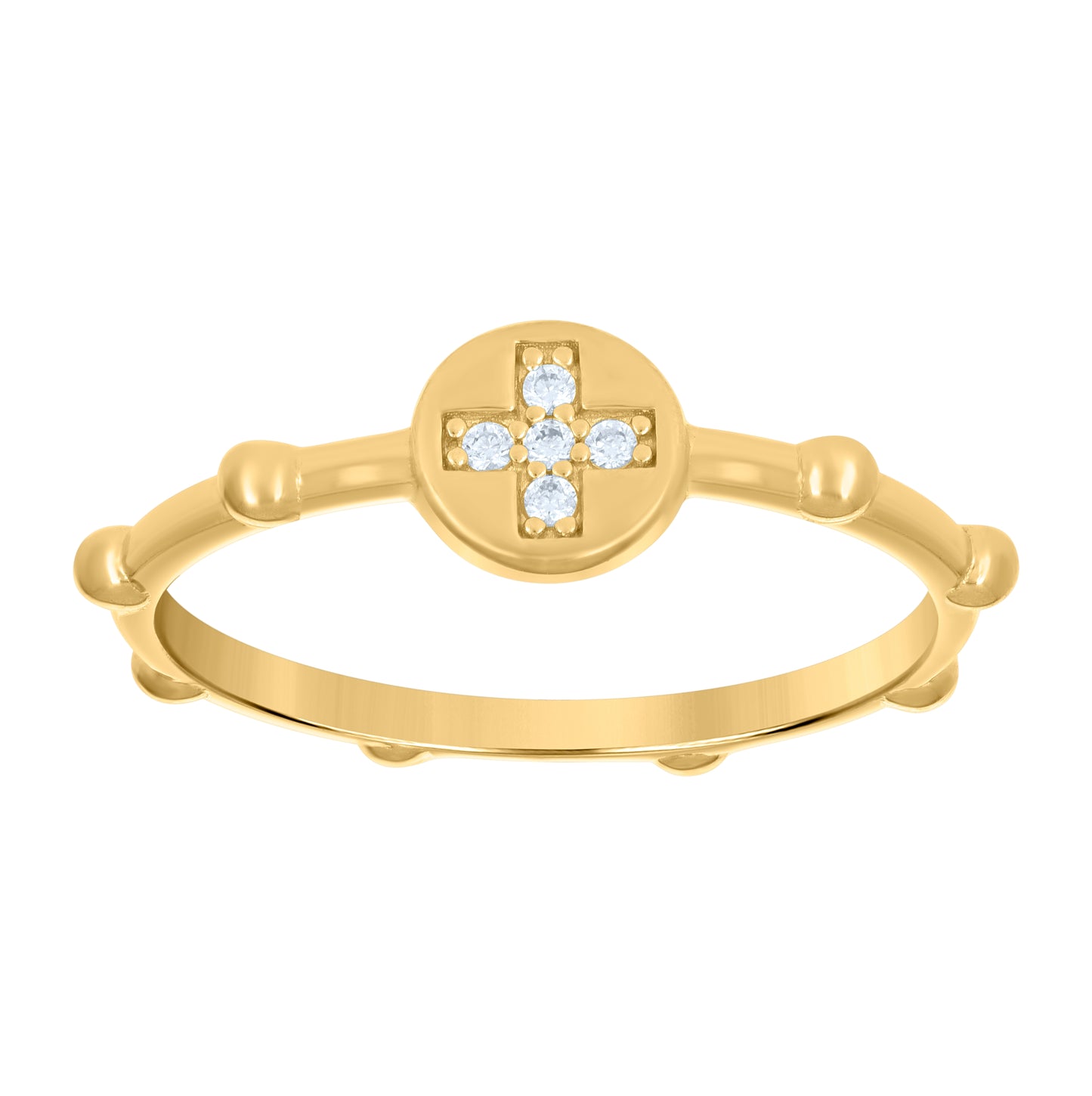 14K Yellow Gold Womens Cubic-Zirconia Cross Religious Ring