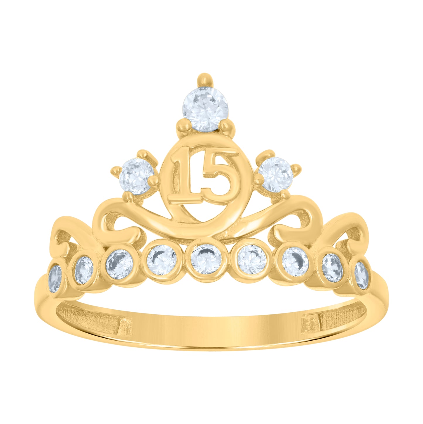 14K Yellow Gold Womens Cubic-Zirconia 15 Quinceanera Ring