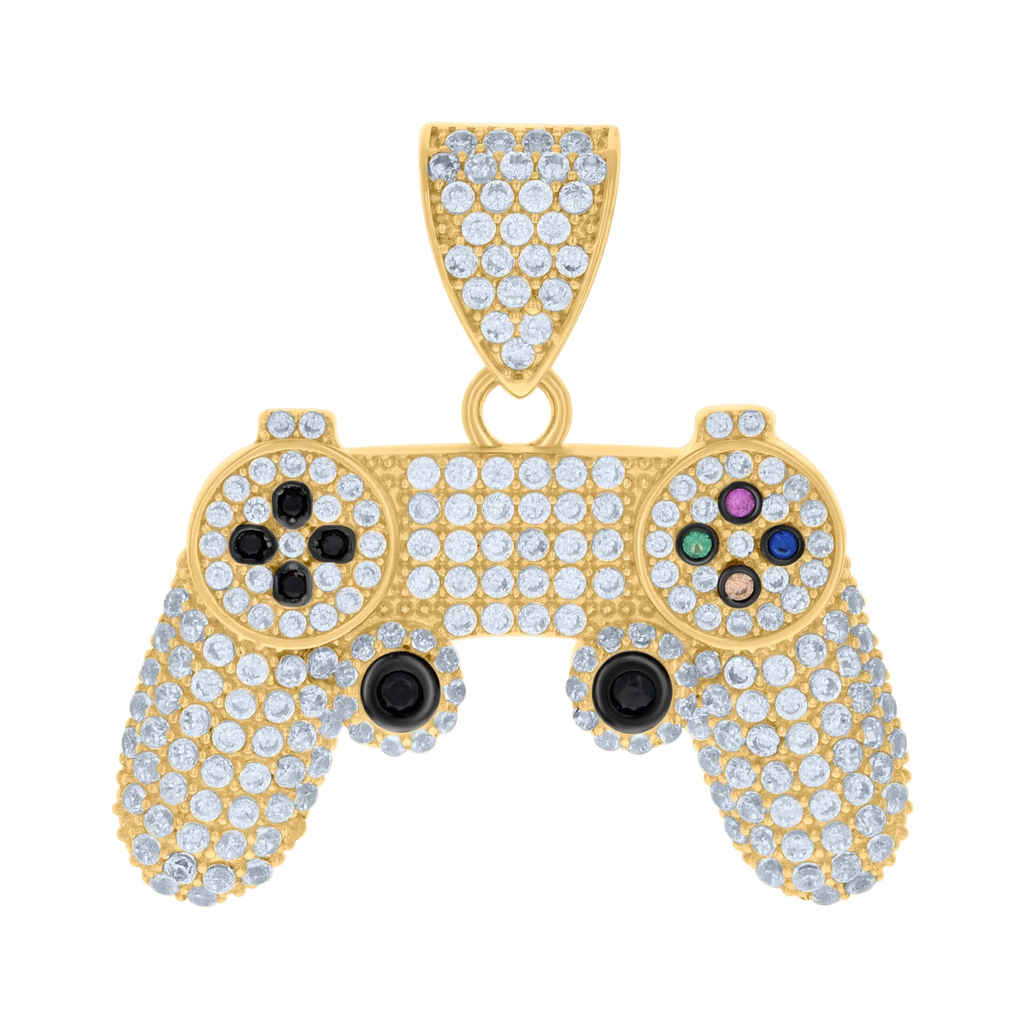 10K Yellow Gold Black-tone Mens Multi-color Cubic-Zirconia Gaming Console Fashion Charm Pendant