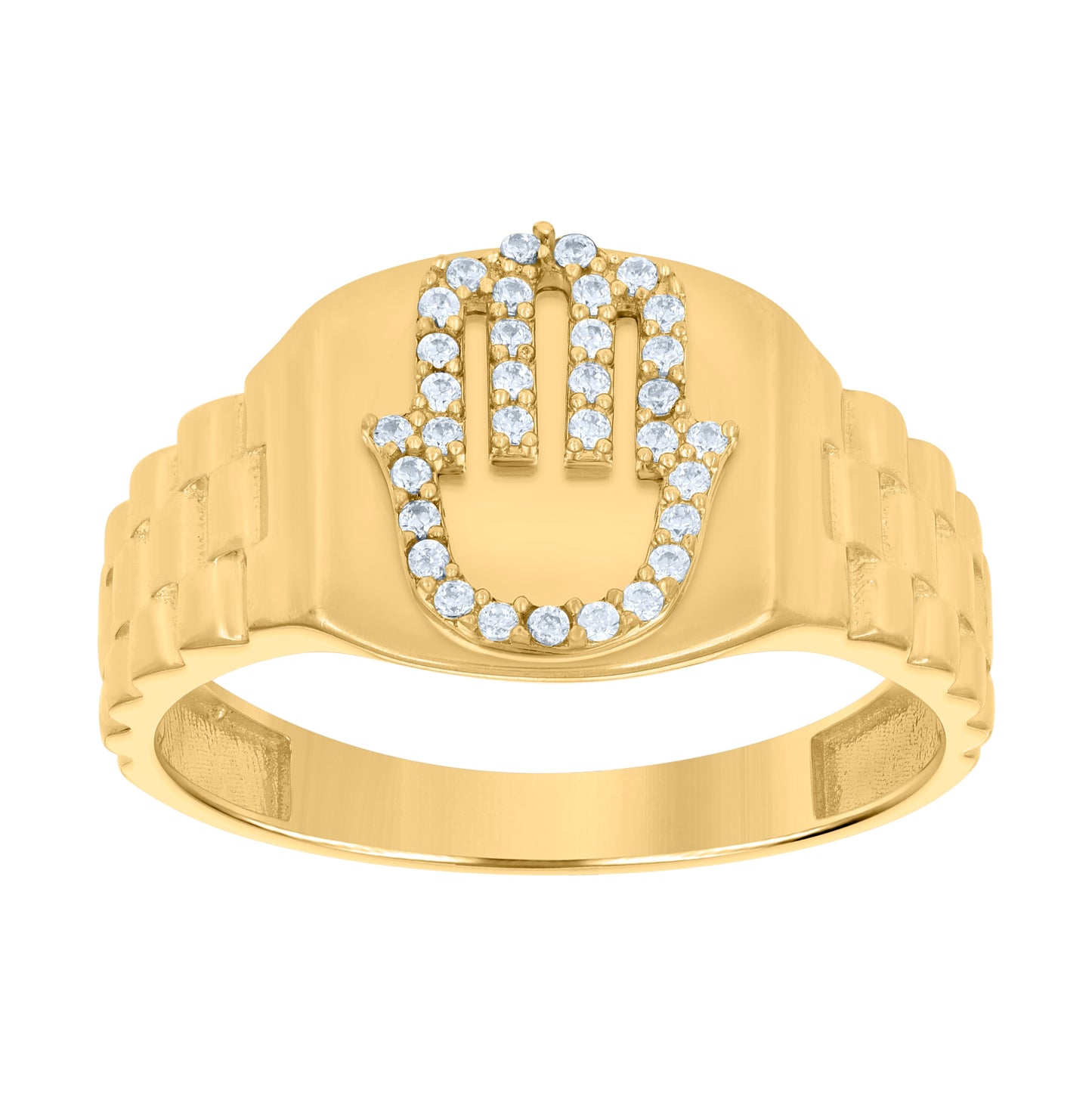 14K Yellow Gold Mens Cubic-Zirconia Hamsa Symbols Religious Ring