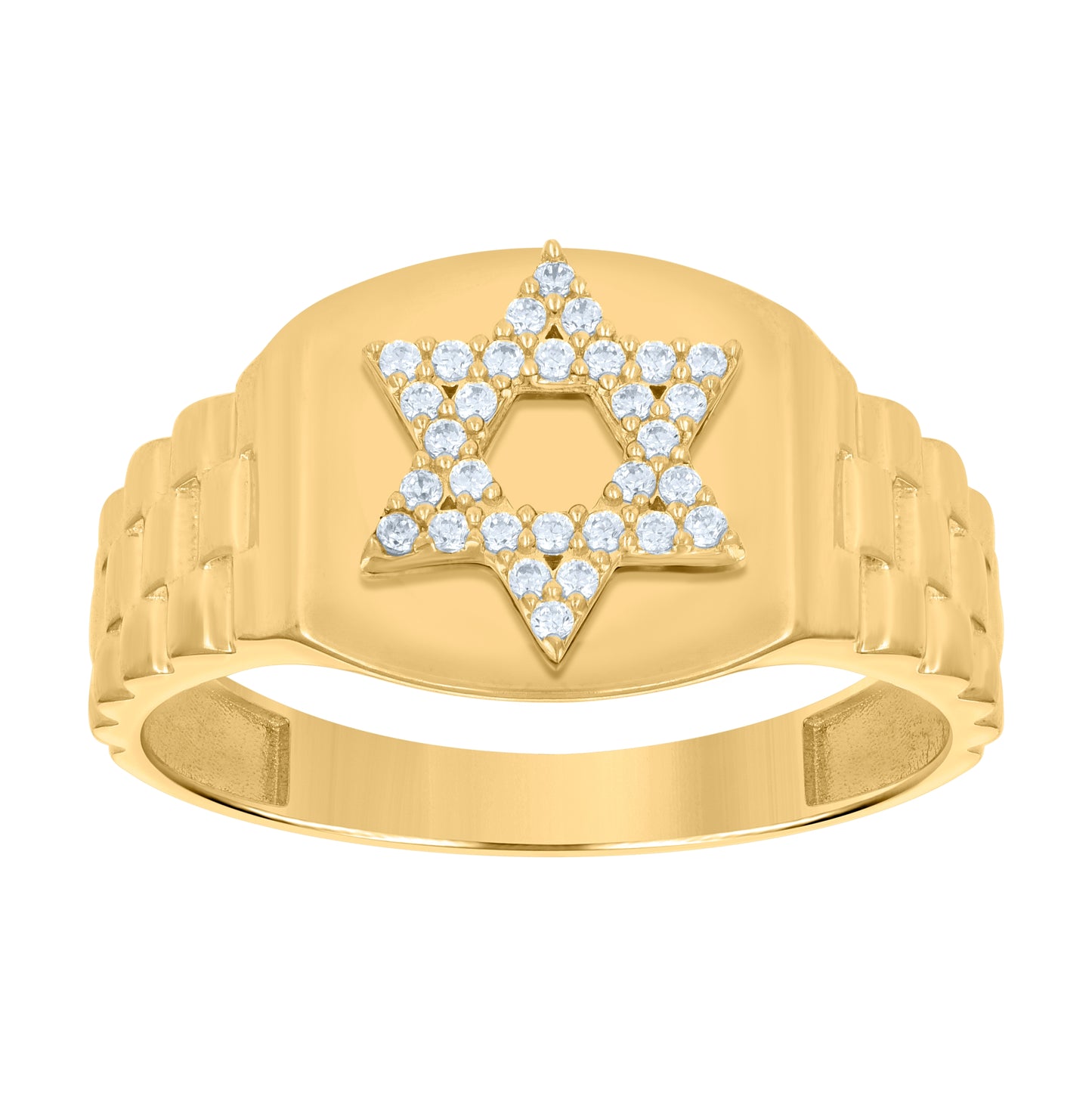 14K Yellow Gold Mens Cubic-Zirconia Star Of David Symbols Religious Ring