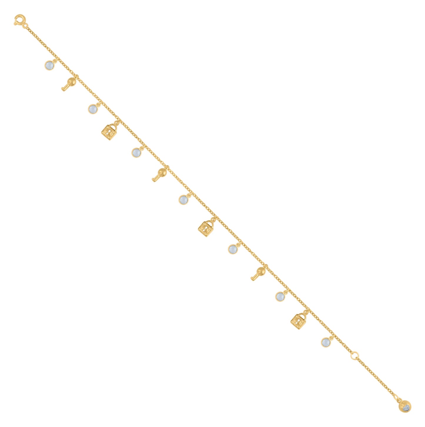 10K Yellow Gold Womens Cubic-Zirconia Lock & Key Charm Anklet Size 10 Inches