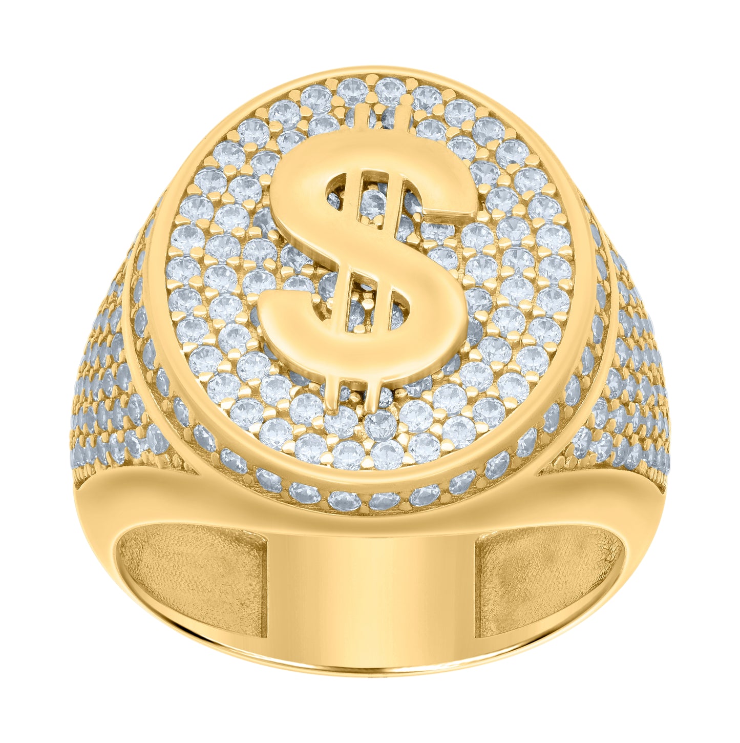 10K Yellow Gold Mens Cubic-Zirconia Dollar Sign Currency Ring