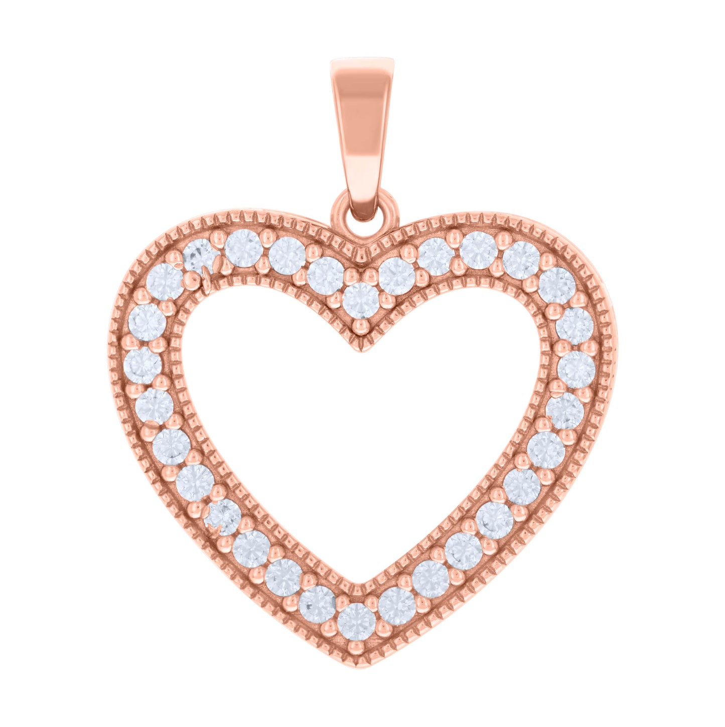 Sterling Silver Womens Cubic Zirconia Heart Charm Pendant