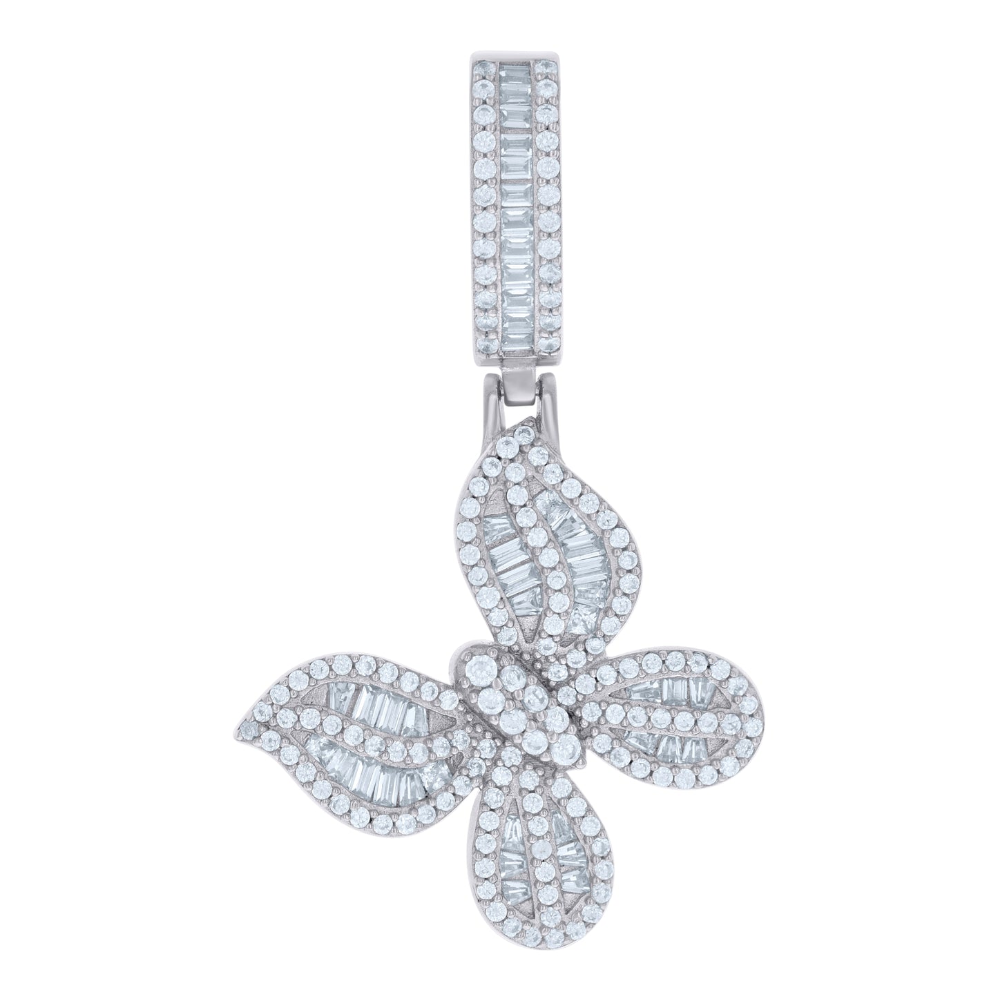 Sterling Silver Womens Baguette Round Cubic-Zirconia Butterfly Insect Wildlife Charm Pendant