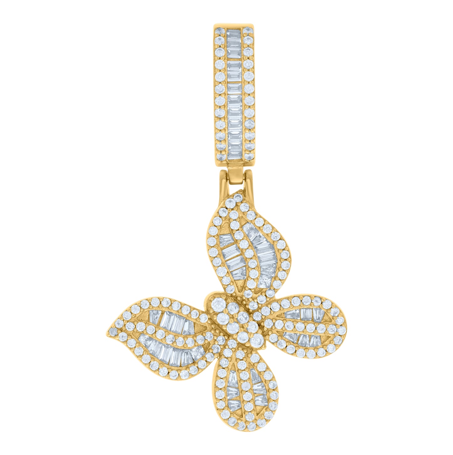 Sterling Silver Womens Baguette Round Cubic-Zirconia Butterfly Insect Wildlife Charm Pendant