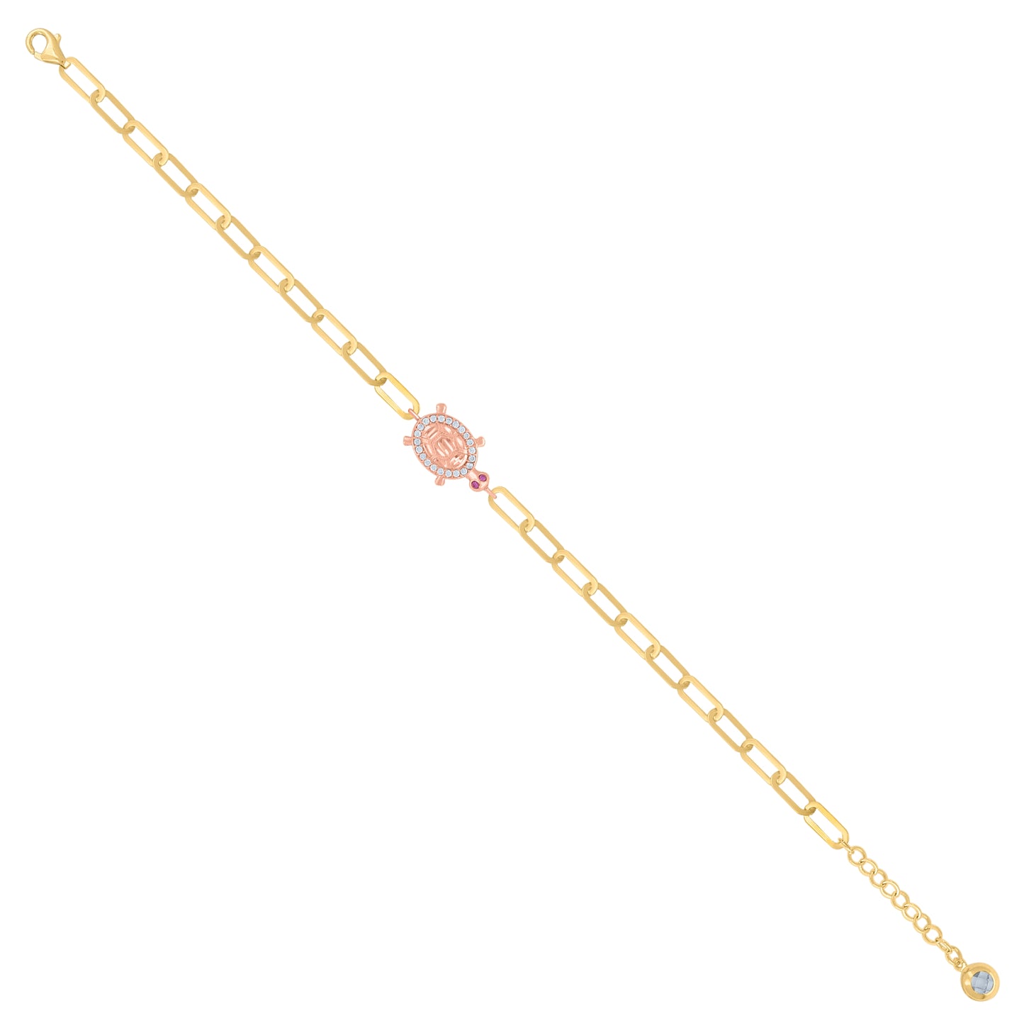 10K Two-tone Gold Womens Purple Cubic-Zirconia Turtle Animal Charm Bracelet Size 8 Inches