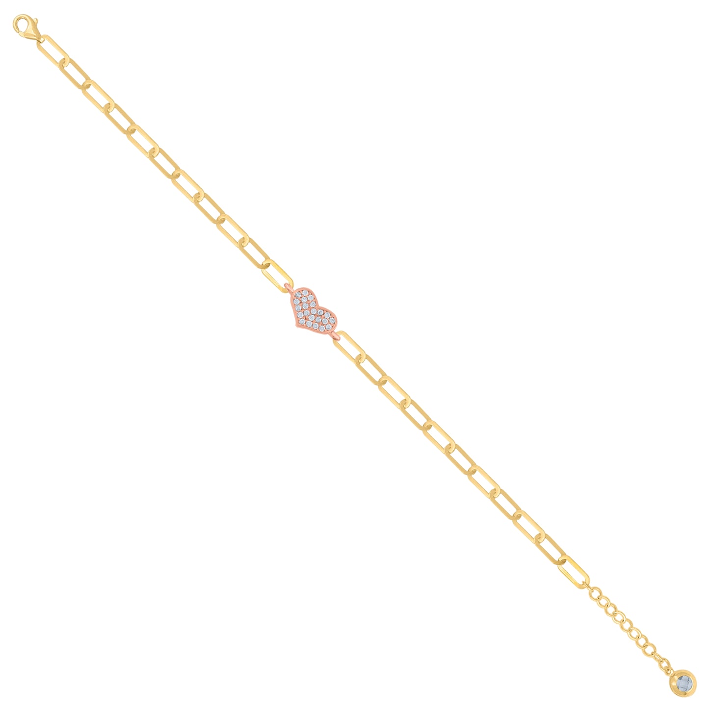 10K Two-tone Gold Womens Cubic-Zirconia Heart Charm Bracelet Size 8 Inches
