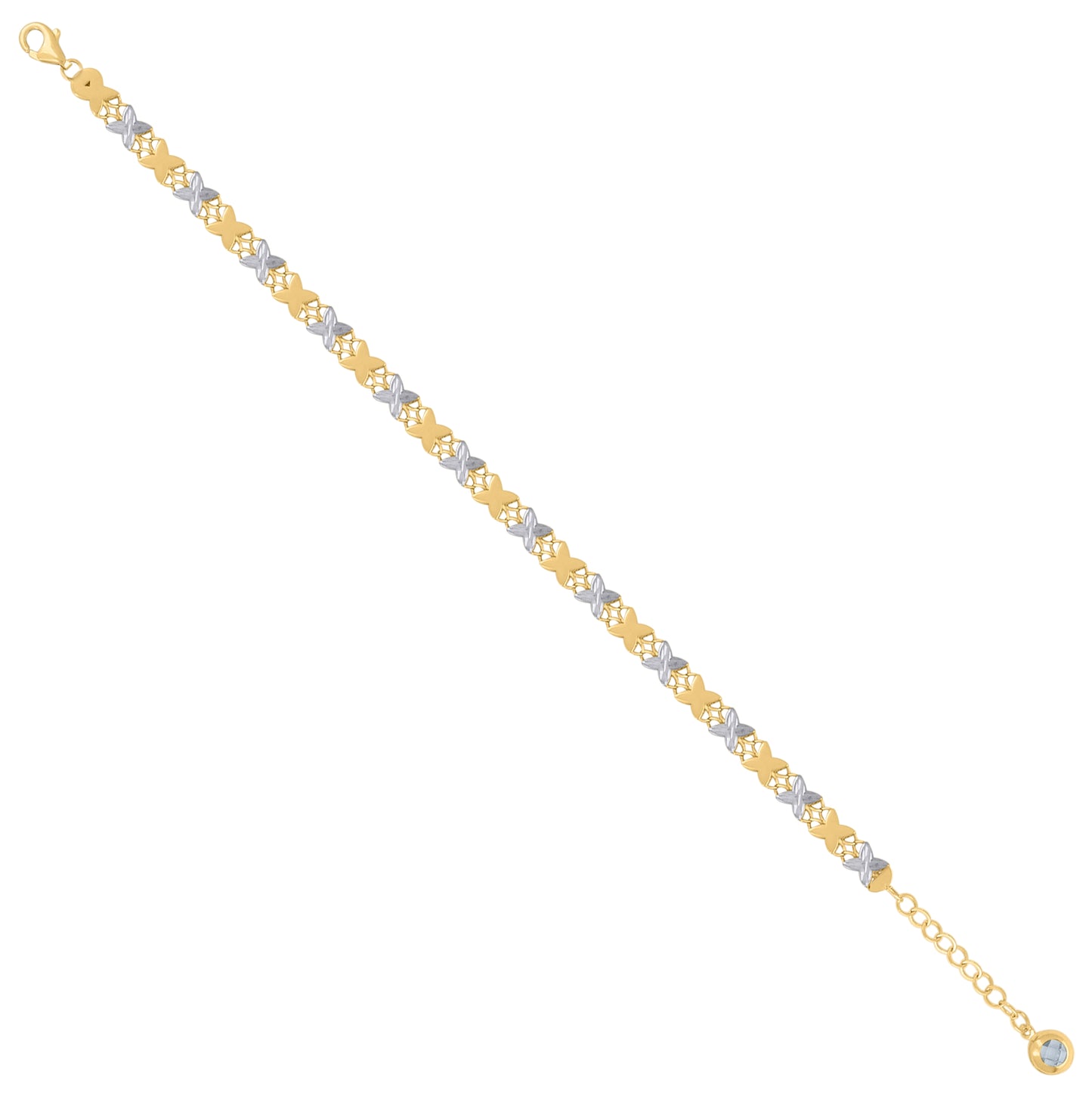 10K Two-tone Gold Womens Cubic-Zirconia Flower Link Bracelet Size 8 Inches
