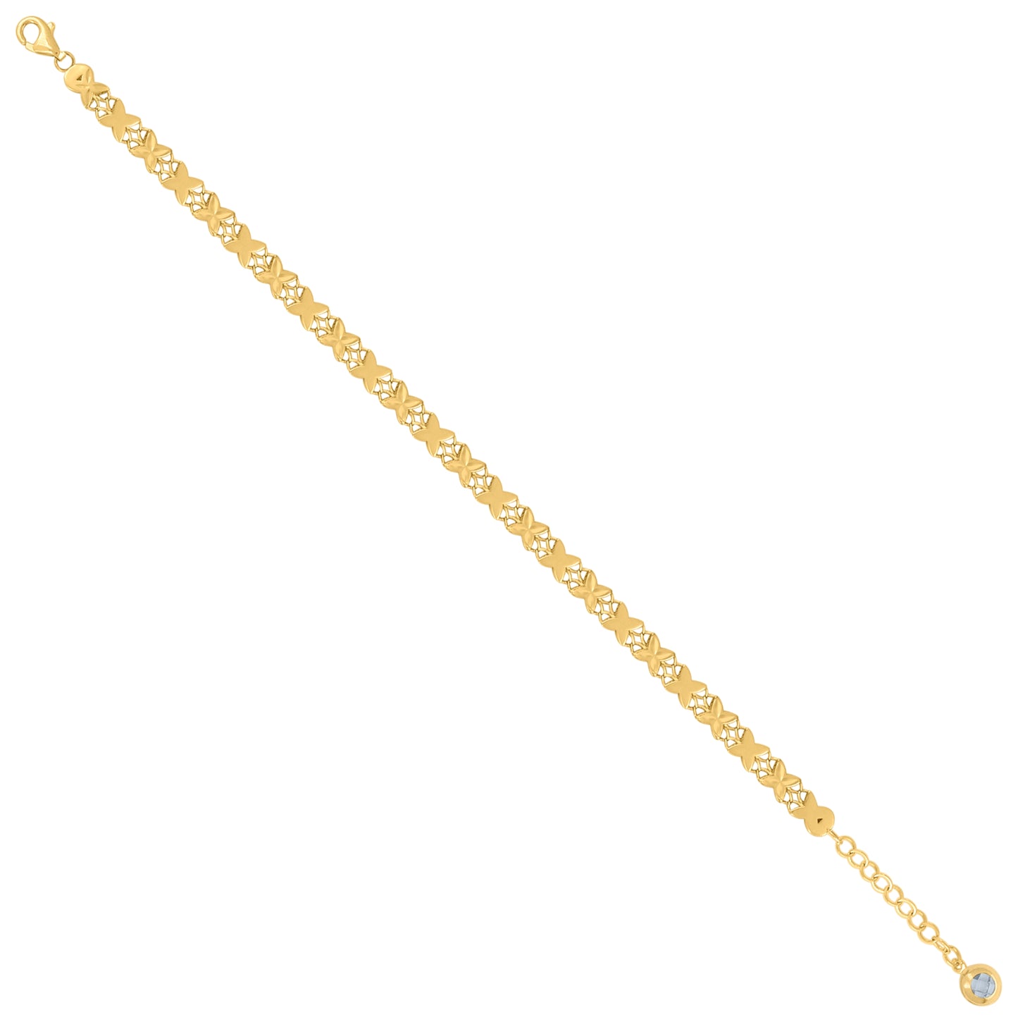 10K Yellow Gold Womens Cubic-Zirconia Flower Link Bracelet Size 8 Inches