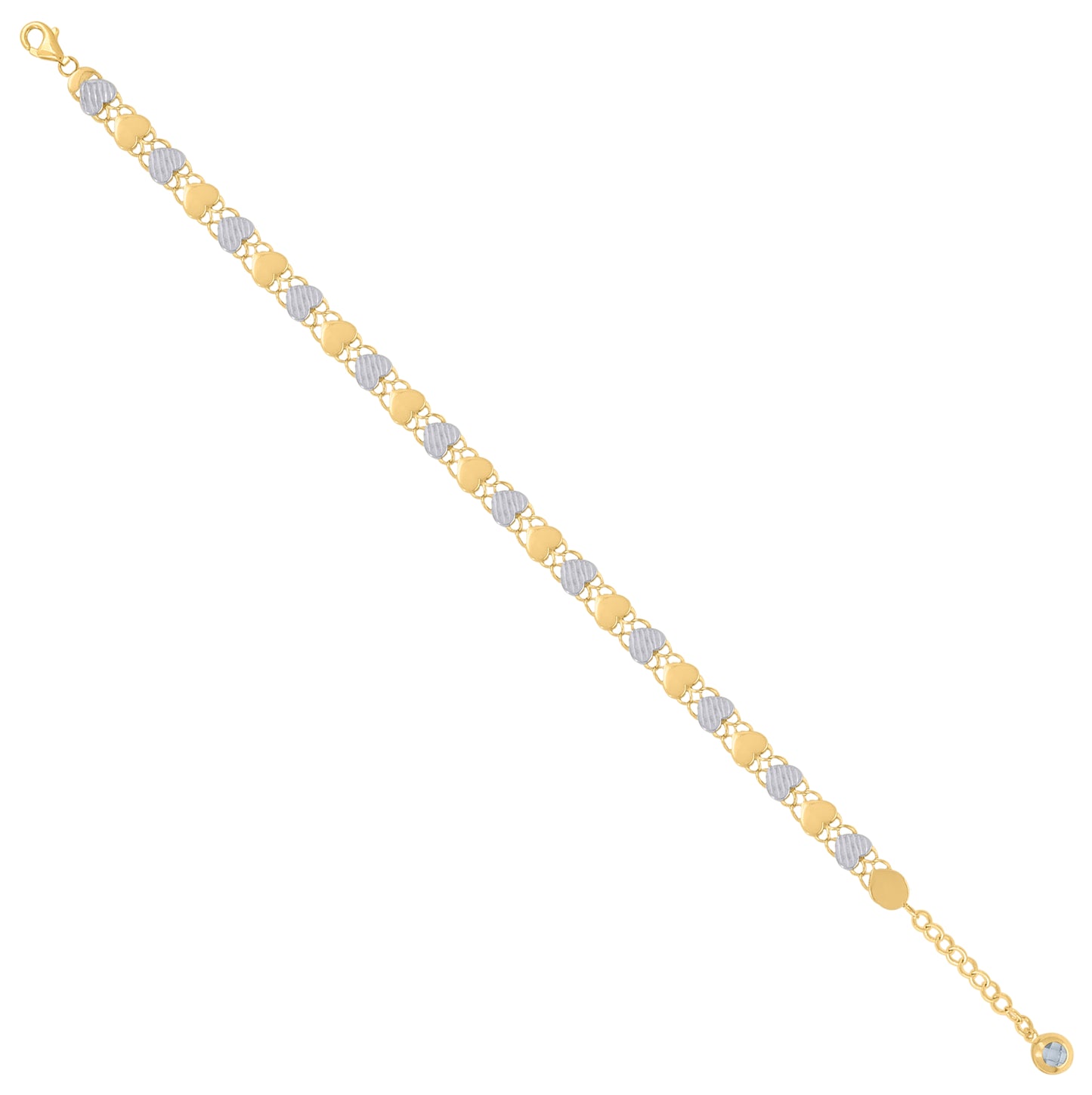 10K Two-tone Gold Womens Cubic-Zirconia Heart Link Bracelet Size 8 Inches